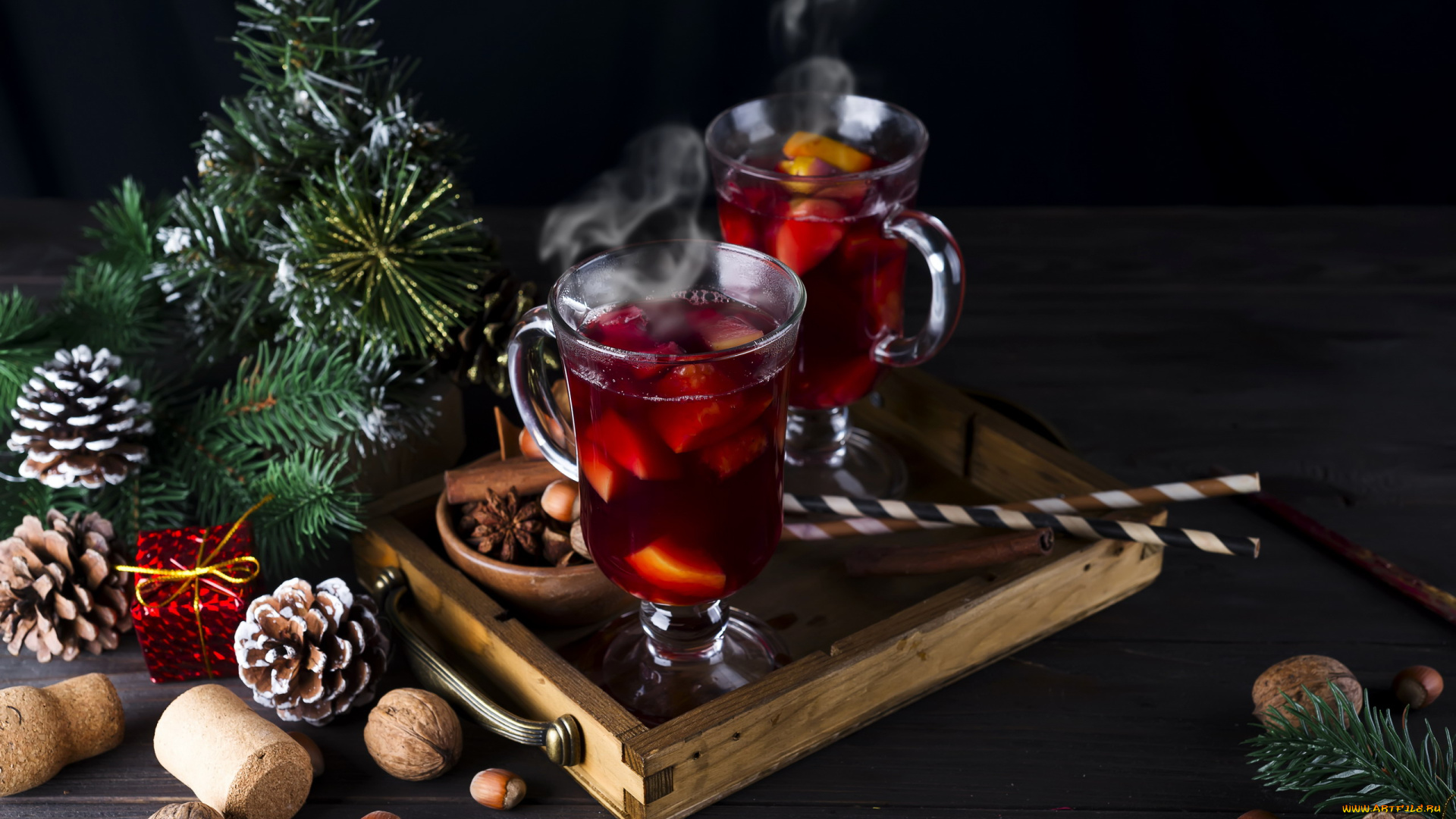 праздничные, угощения, шишки, глинтвейн