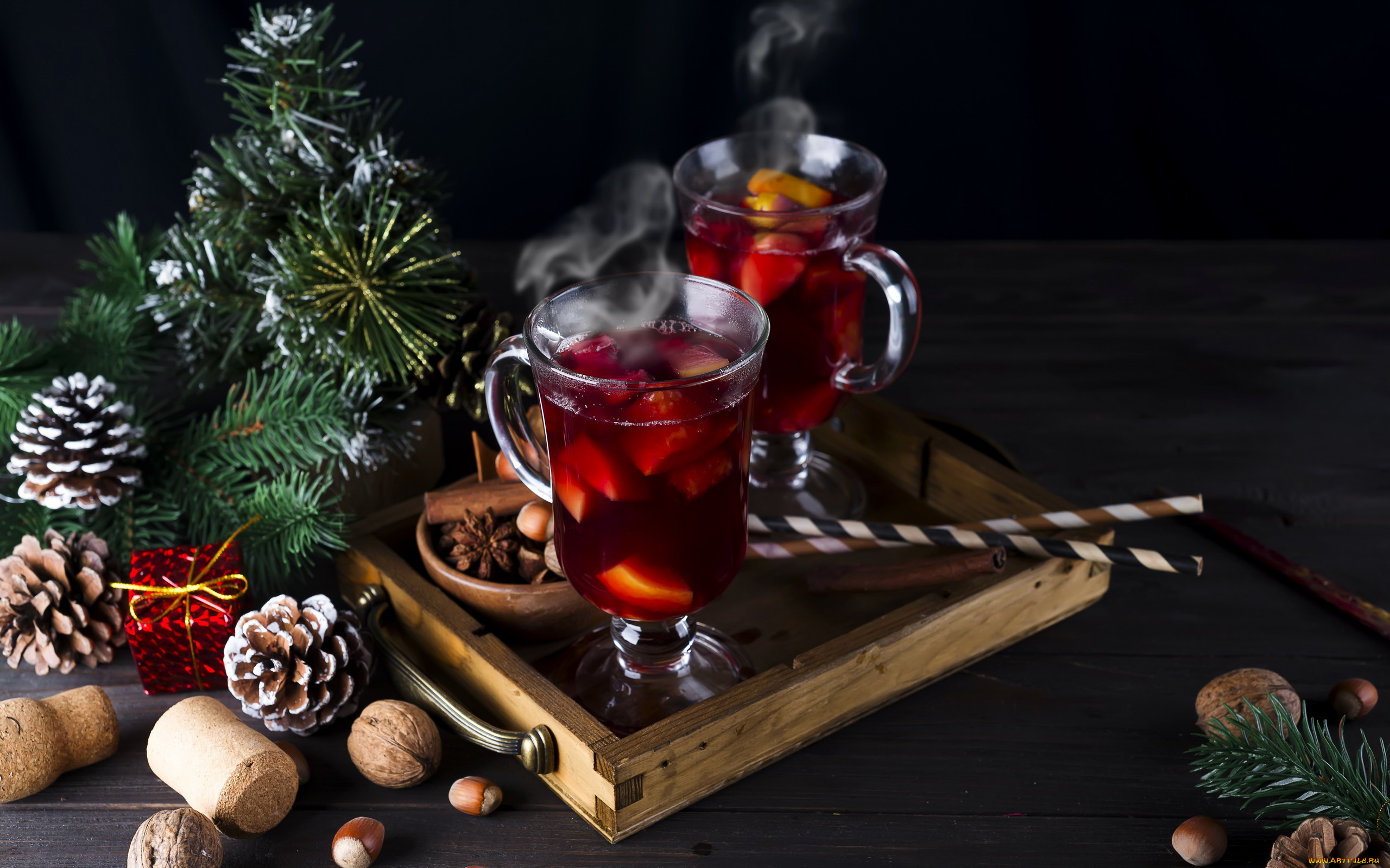 праздничные, угощения, шишки, глинтвейн