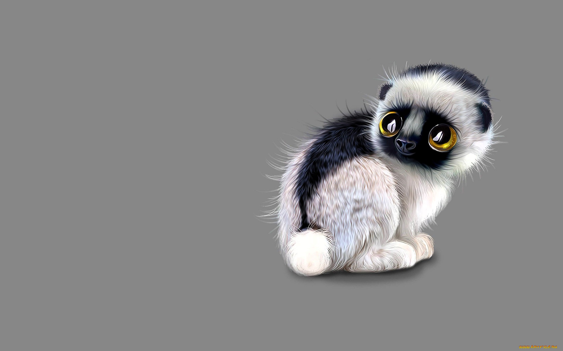 рисованное, животные, , лемуры, лемур, детеныш