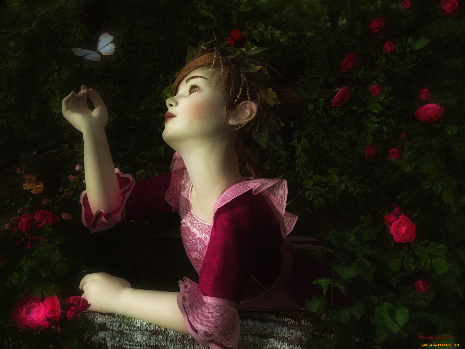 3д, графика, people, люди, розы, бабочка, девушка