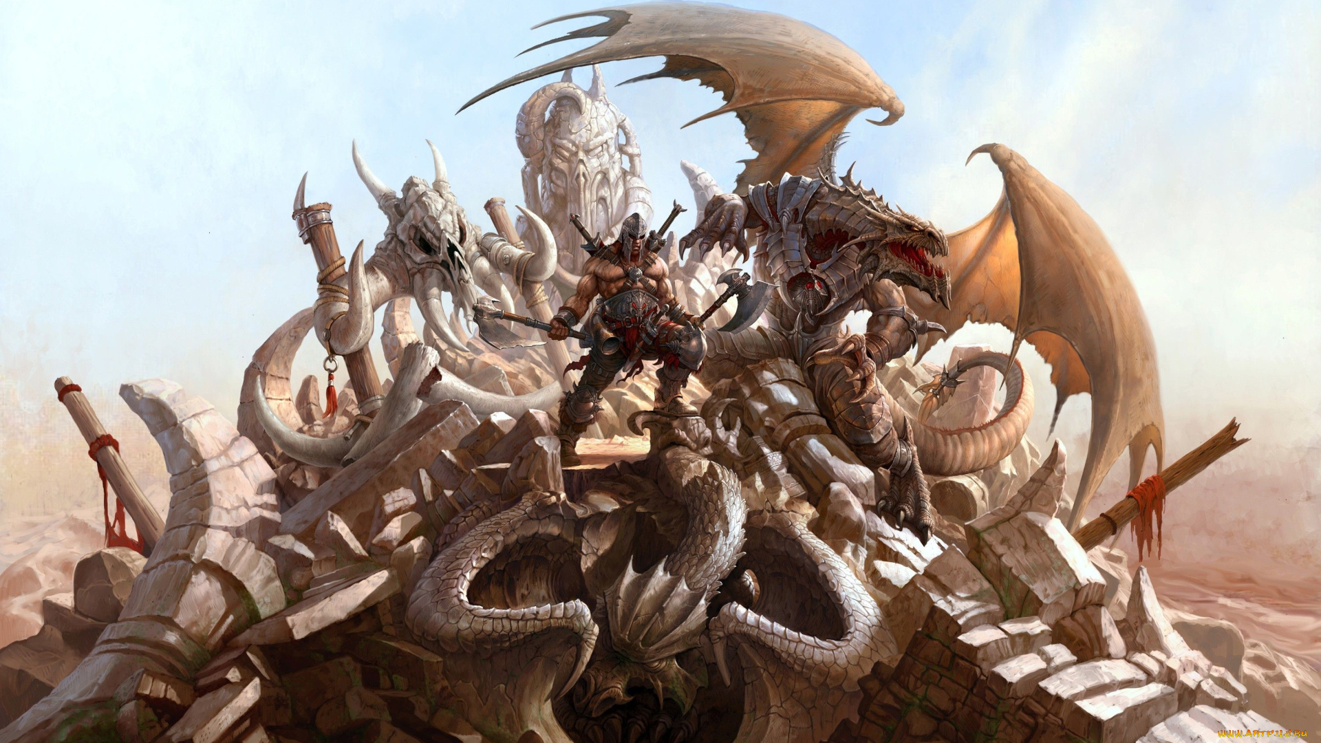 видео, игры, dragon, eternity, череп, воин