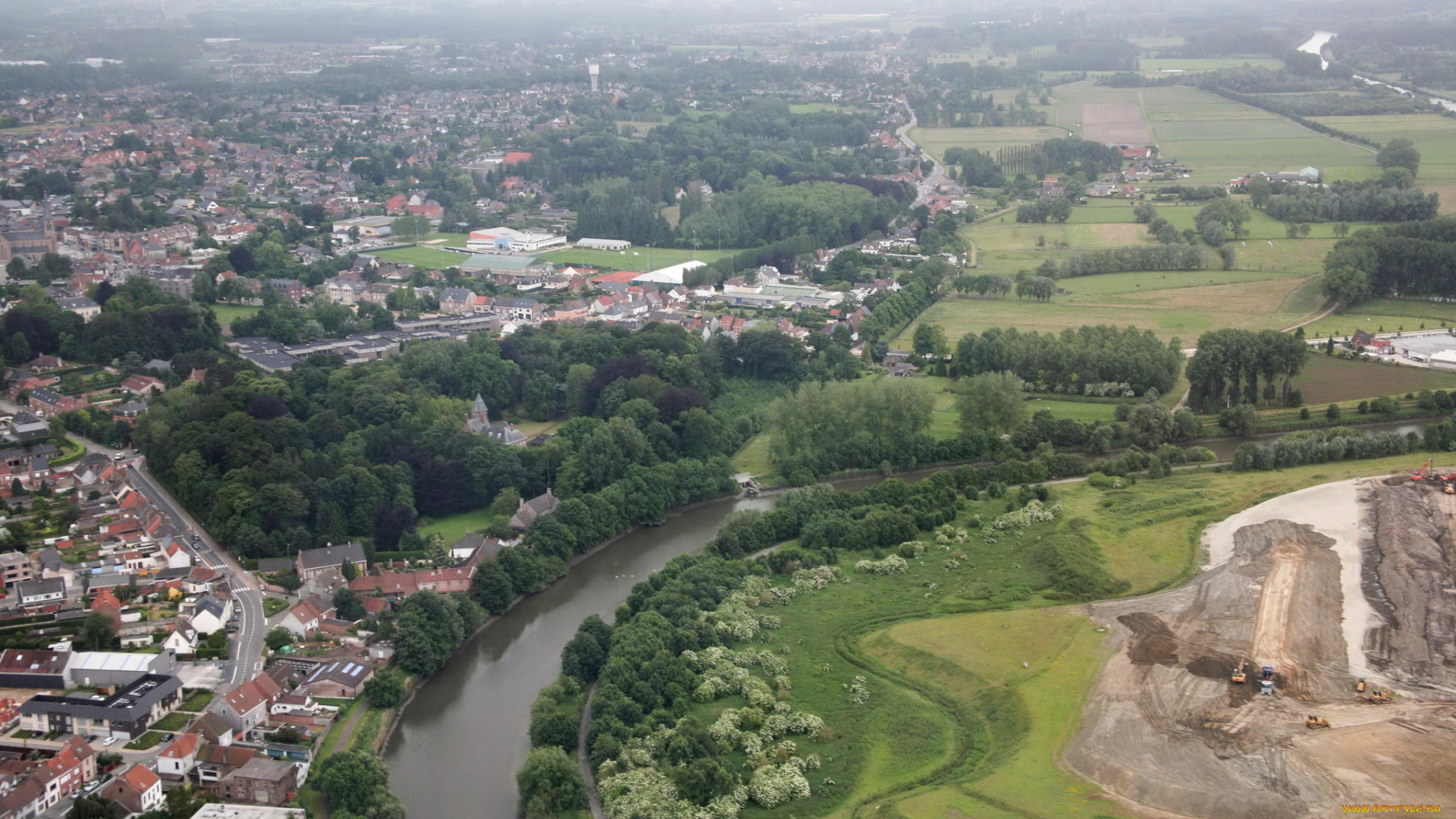 бельгия, merelbeke, города, панорамы, панорама, дома, река
