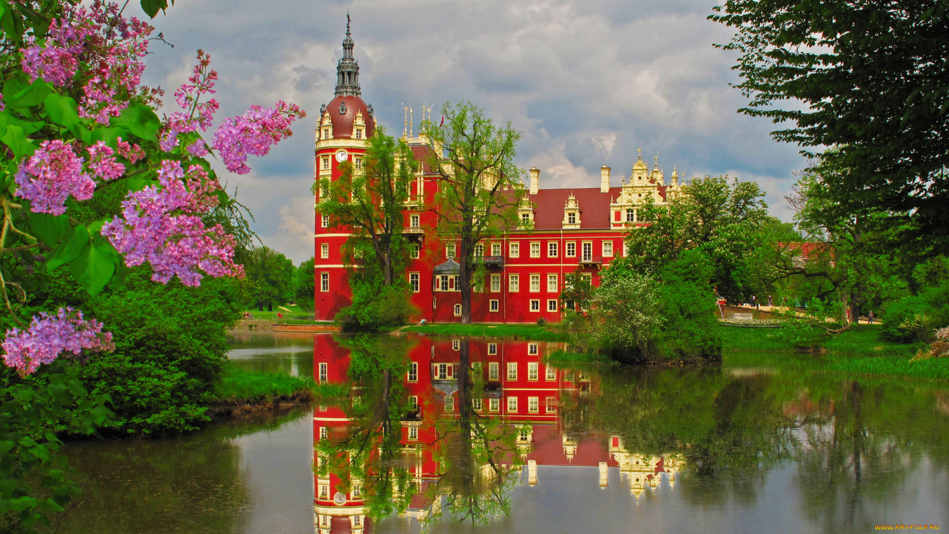 германия, саксония, бад, мускау, города, дворцы, замки, крепости, здания, парк, река