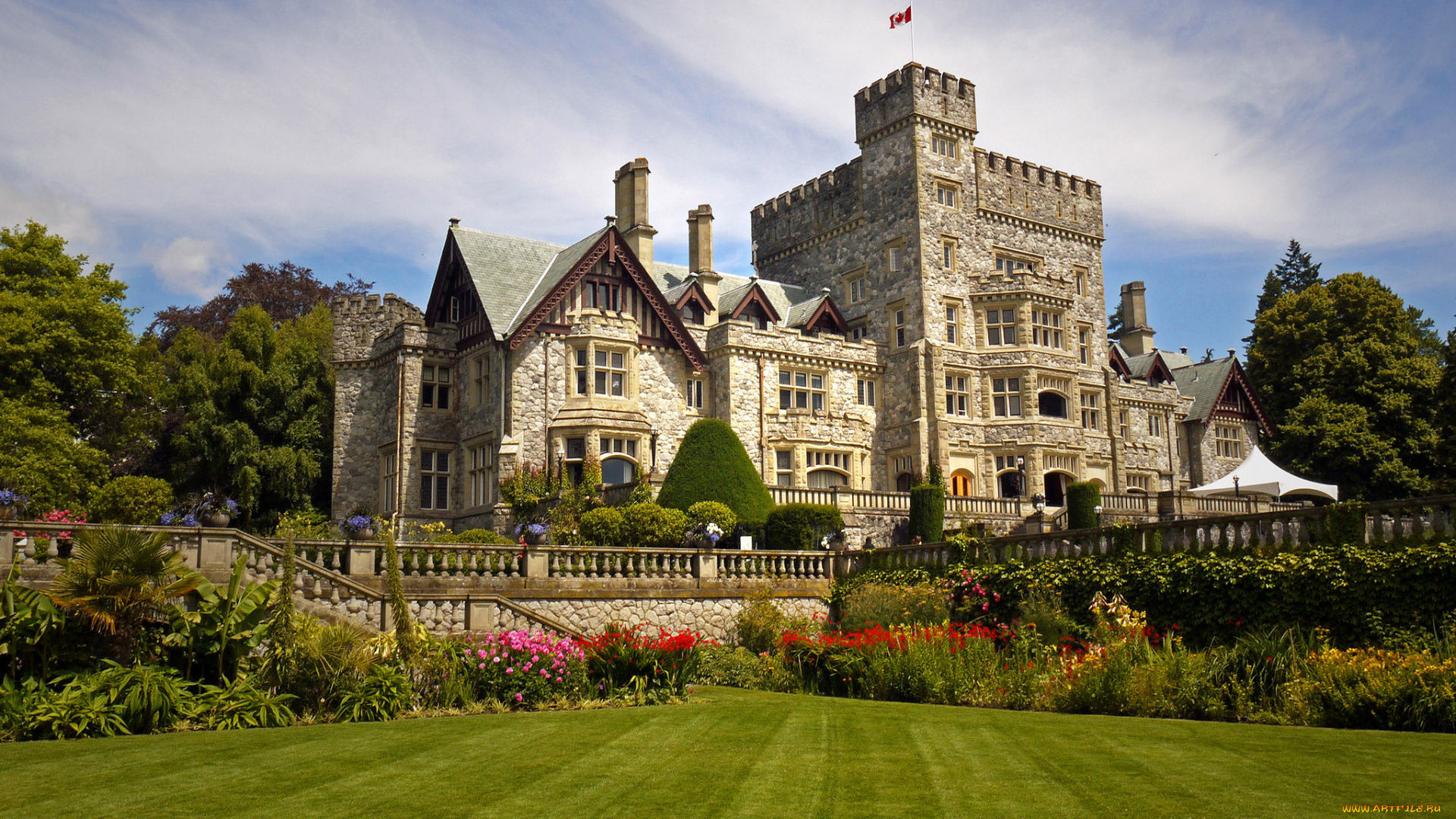 hatley, castle, colwood, british, columbia, canada, города, дворцы, замки, крепости, замок, хэтли, колвуд, канада, парк, цветы, газон