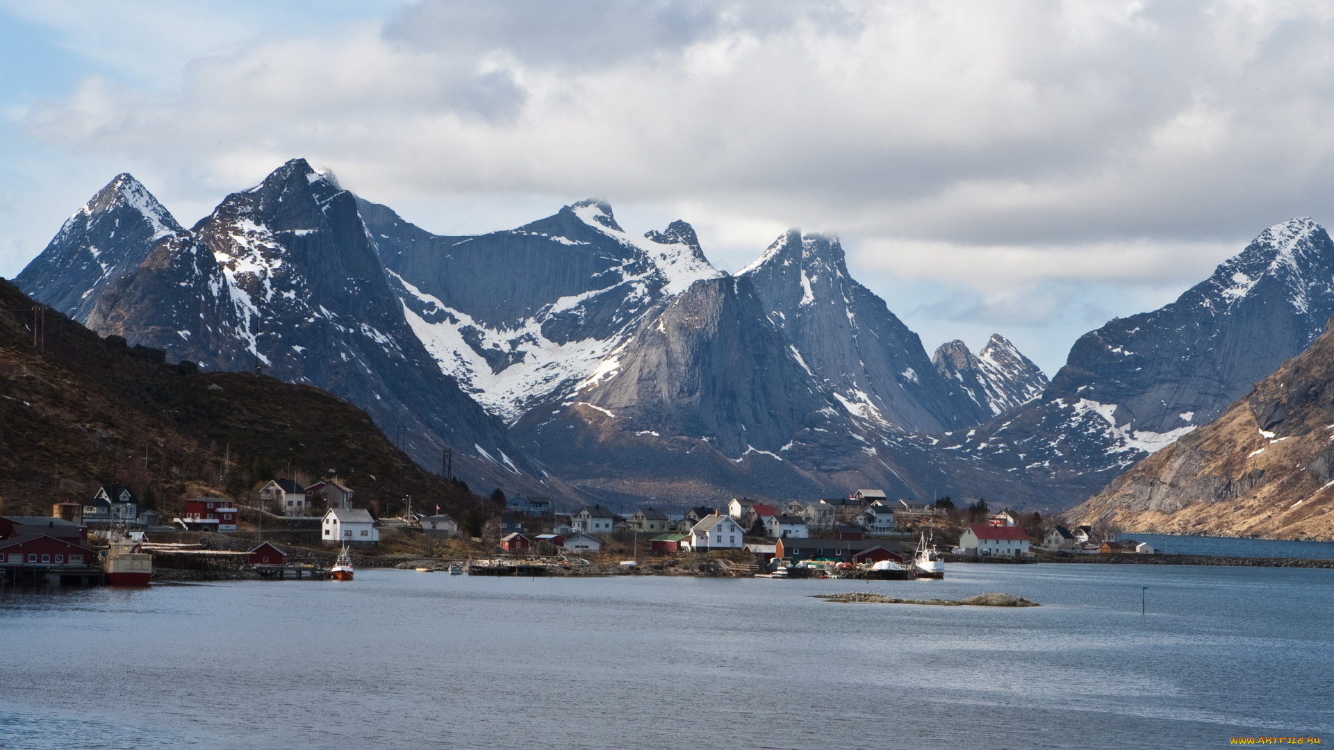 lofoten, islands, norway, города, пейзажи, остров, горы, озеро, дома