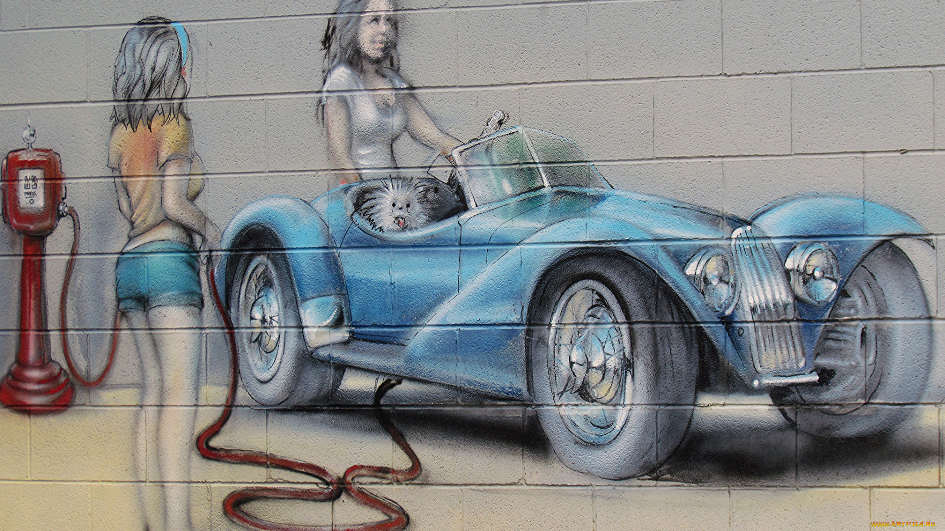 разное, граффити, стена, девушки, автозаправка, авто