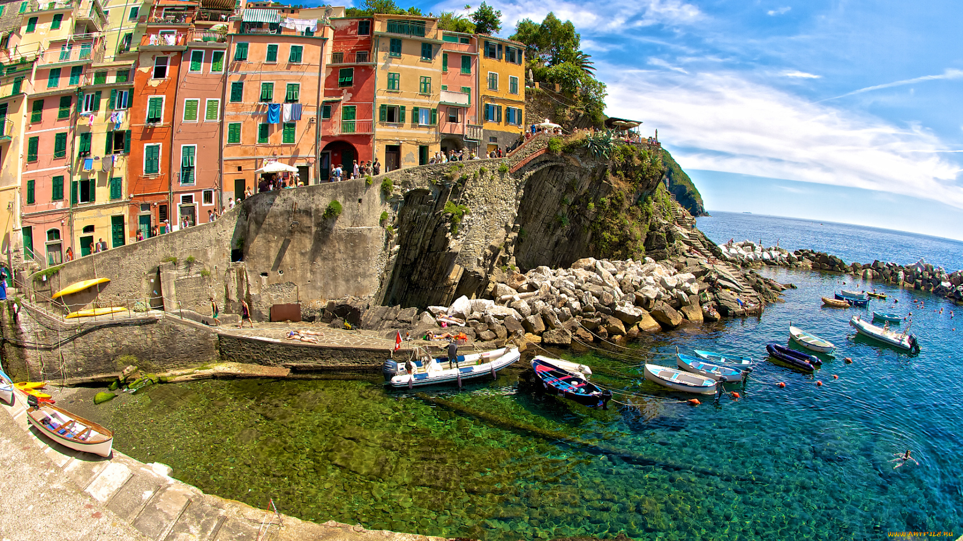riomaggiore, cinque, terre, italy, города, амальфийское, лигурийское, побережье, италия, ligurian, sea, риомаджоре, Чинкве-терре, море, лодки