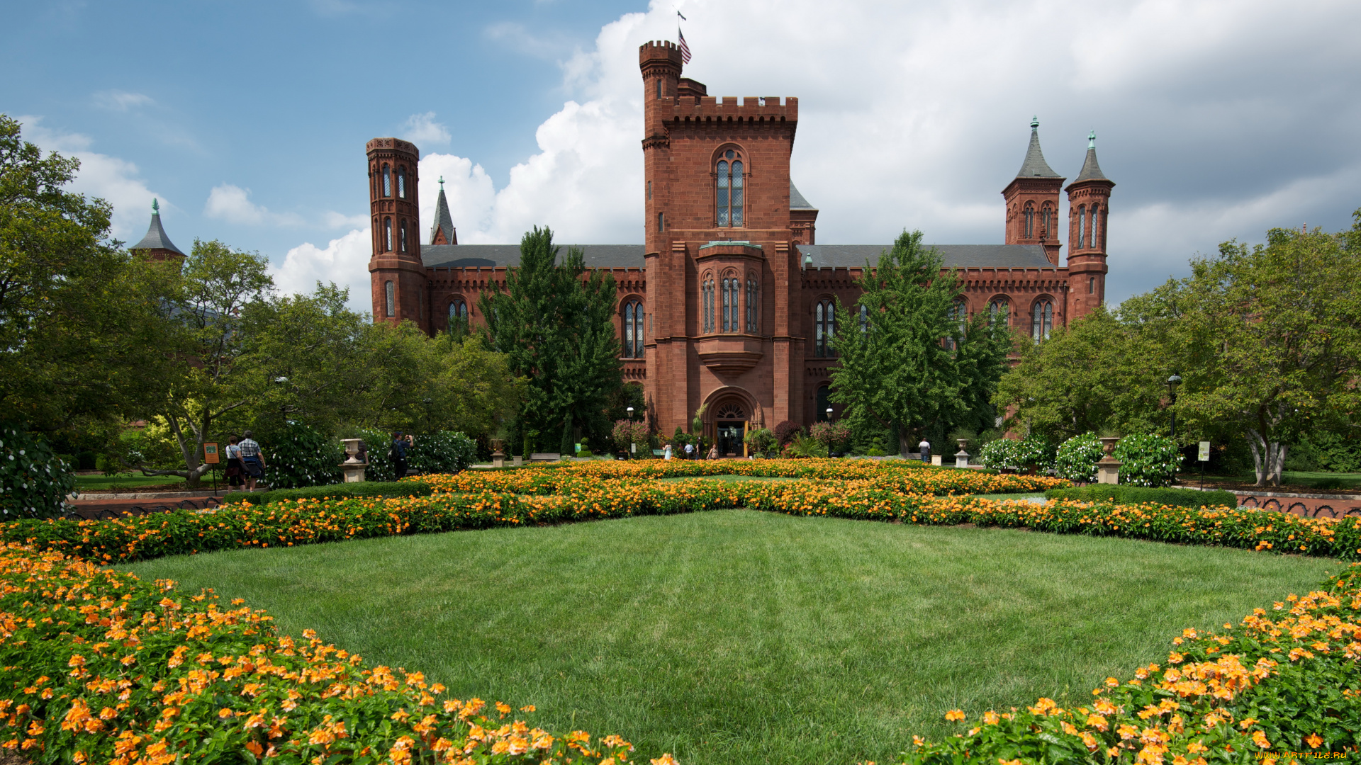 smithsonian, castle, вашингтон, сша, города, дворцы, замки, крепости, парк, замок, цветы