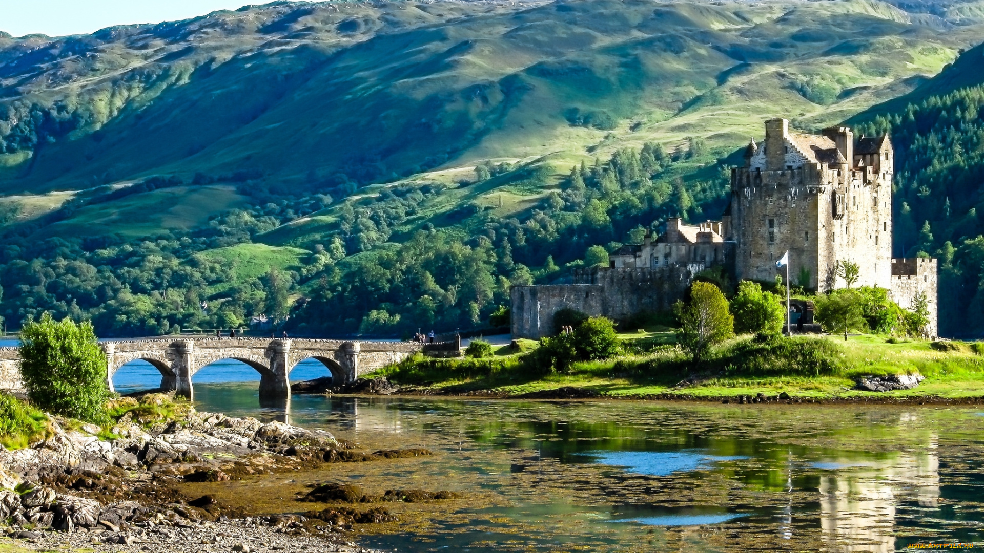 города, замок, эйлен, донан, , , шотландия, мост, замок