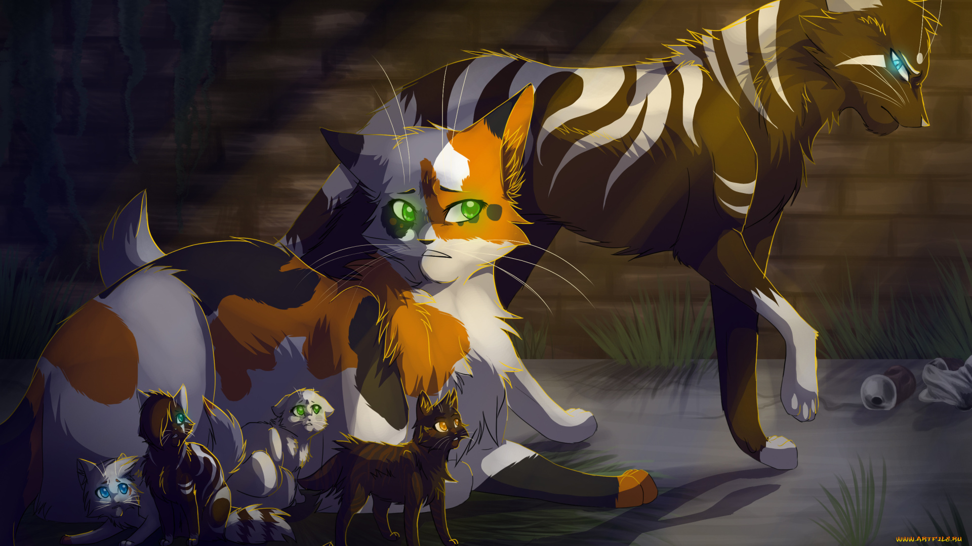 рисованные, животные, , коты, малыши, пара