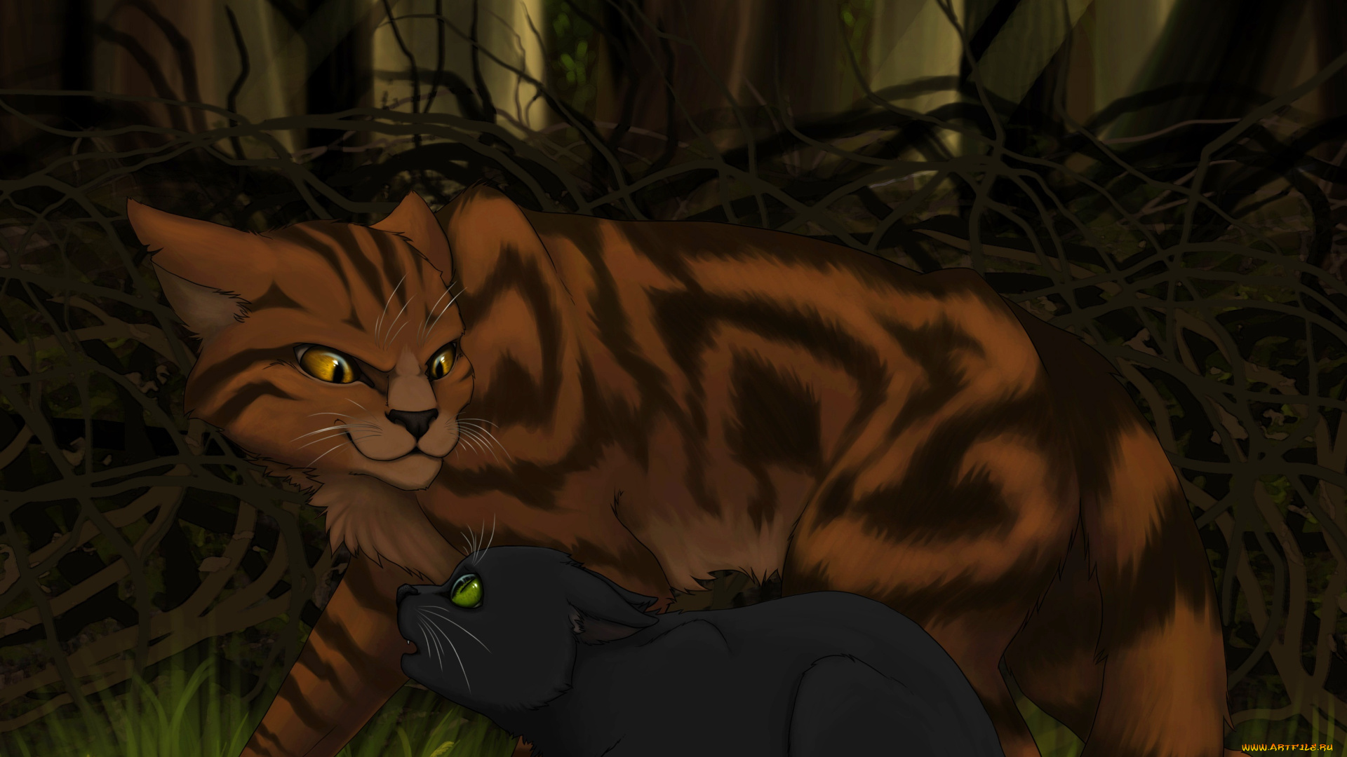 рисованные, животные, , коты, ветки, звери