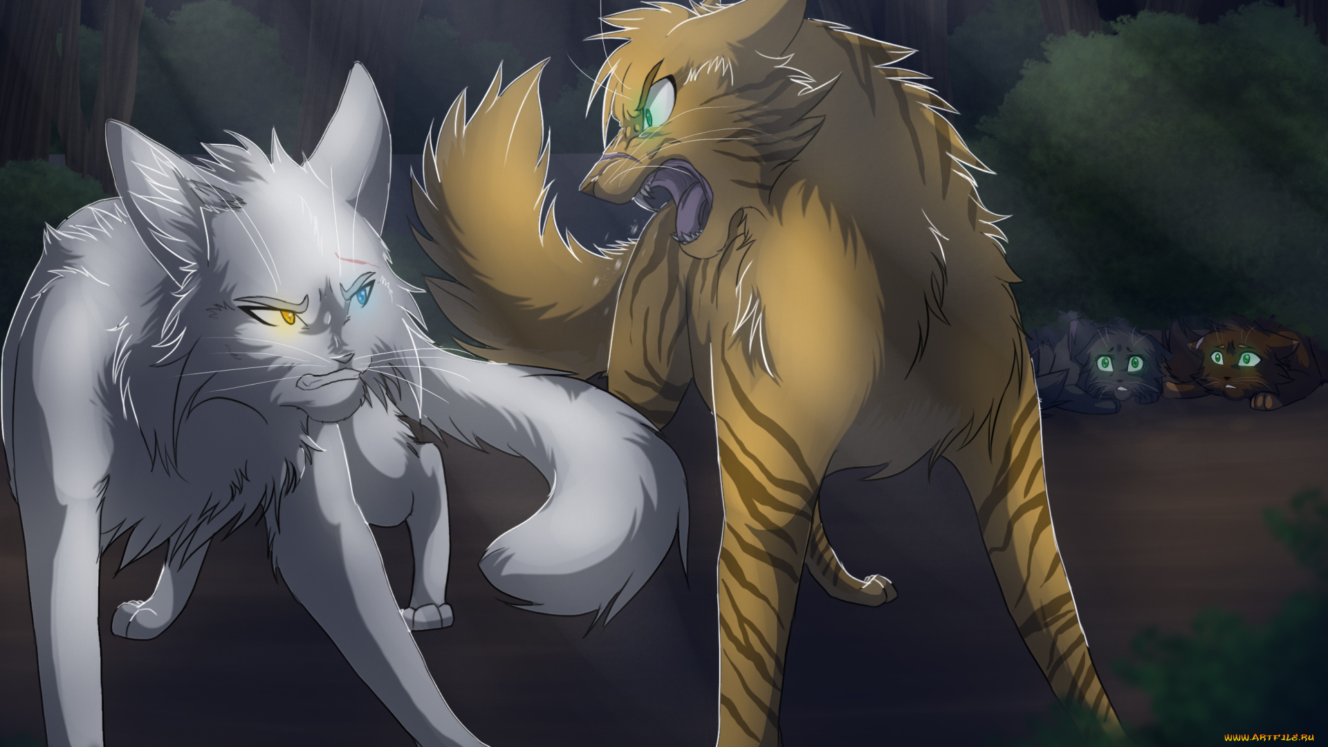 рисованные, животные, , сказочные, , мифические, дикие, двое, оскал, звери