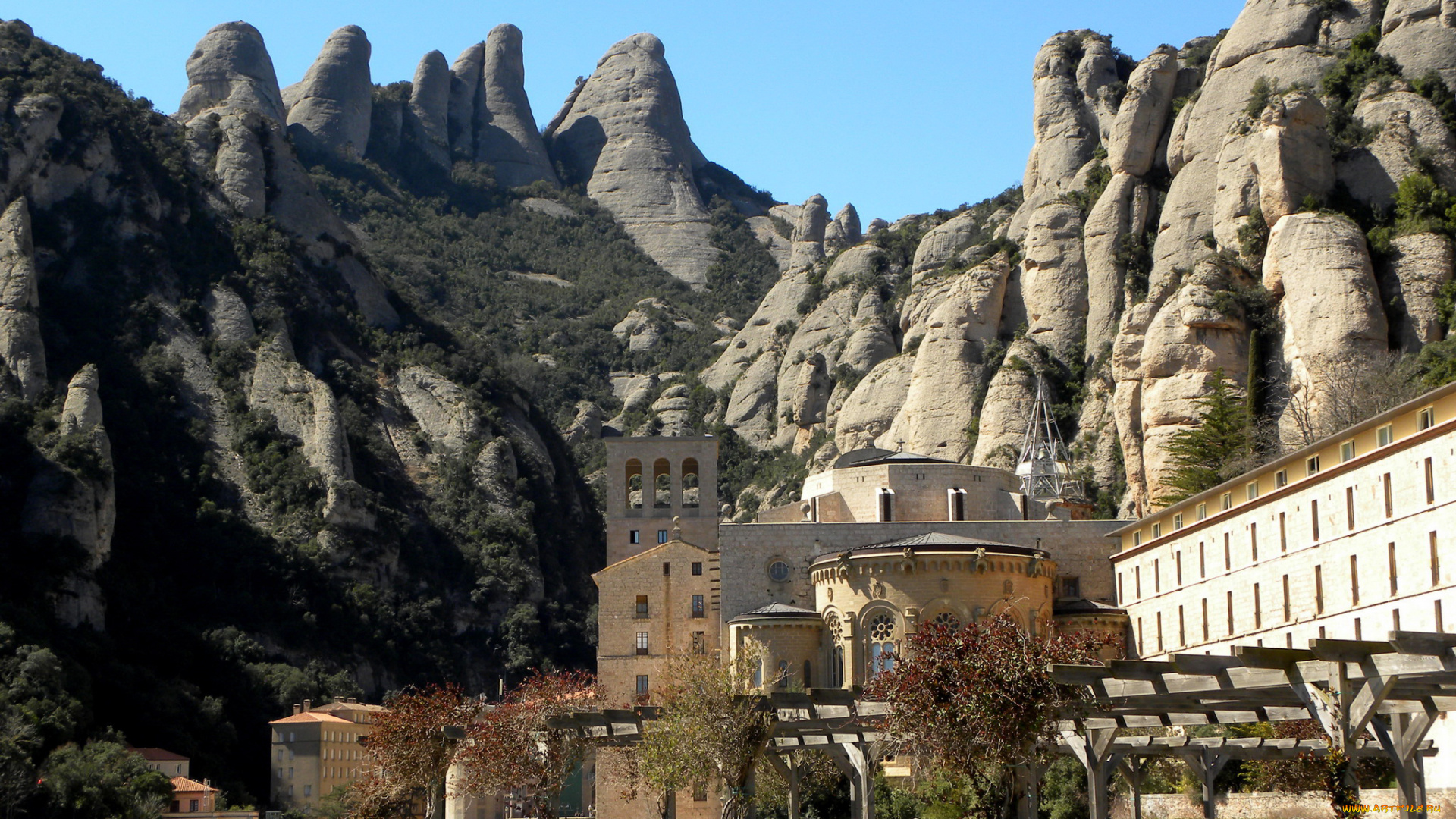 санта-мария-де-монтсеррат, города, -, католические, соборы, , костелы, , аббатства, скала, горы, испания, монастырь