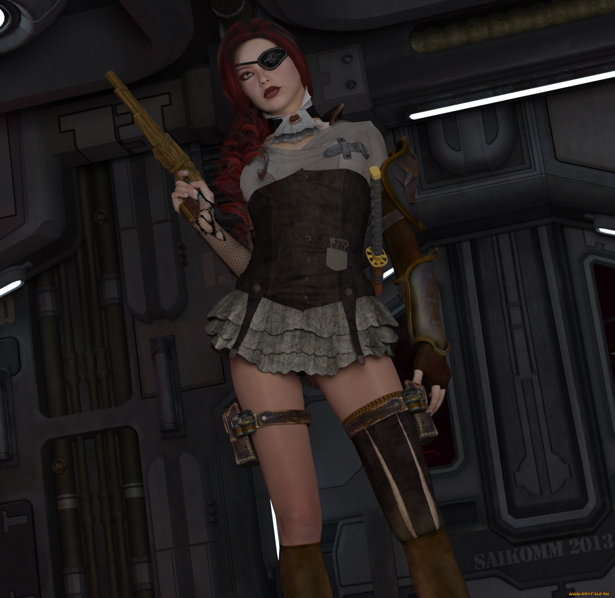 3д, графика, люди, , people, взгляд, оружие, девушка