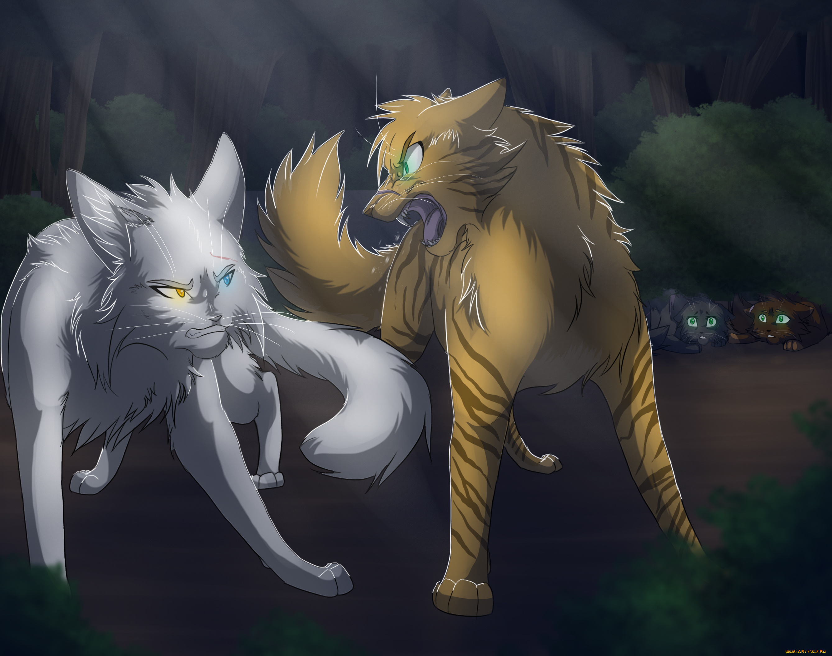 рисованные, животные, , сказочные, , мифические, дикие, двое, оскал, звери