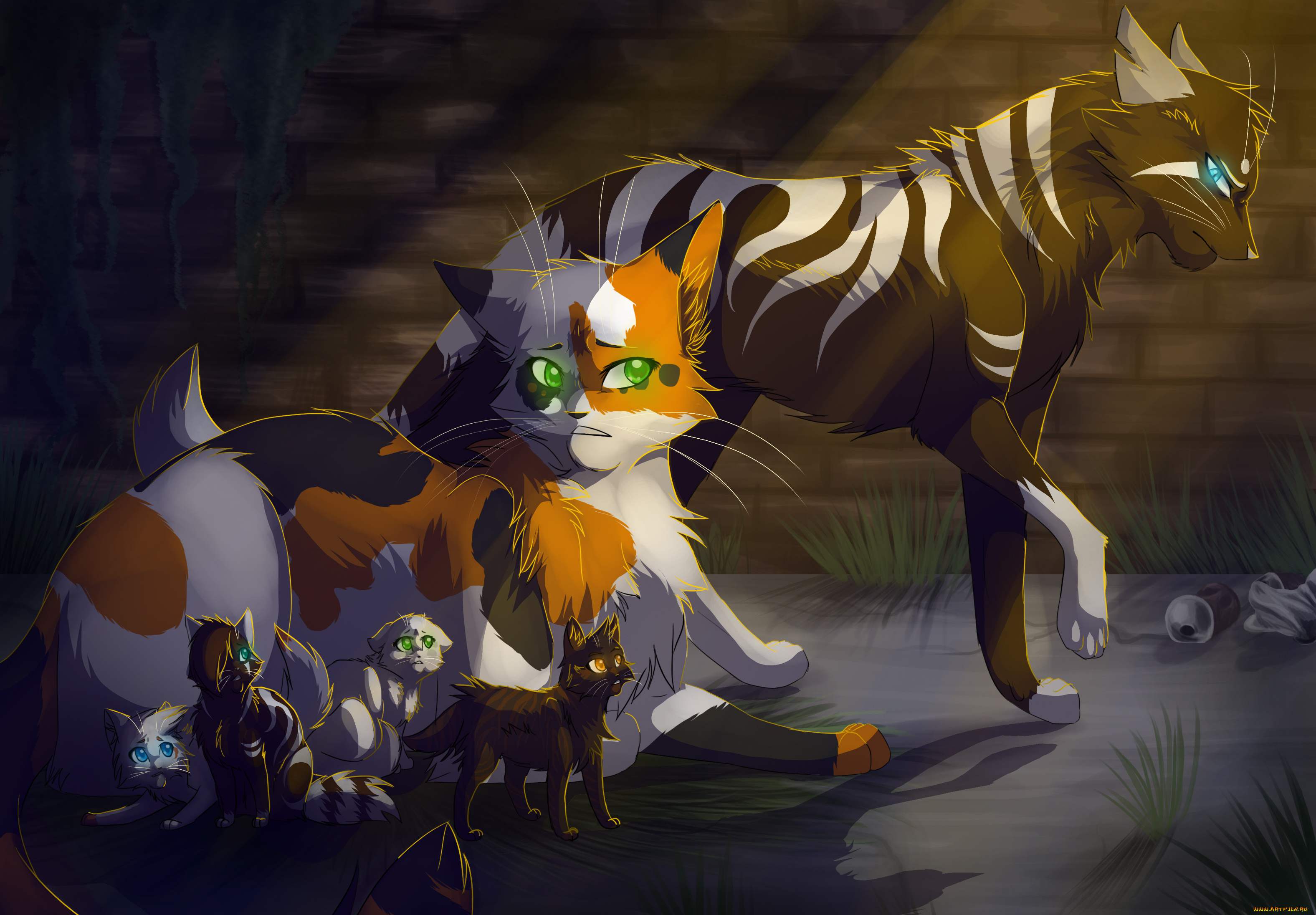 рисованные, животные, , коты, малыши, пара