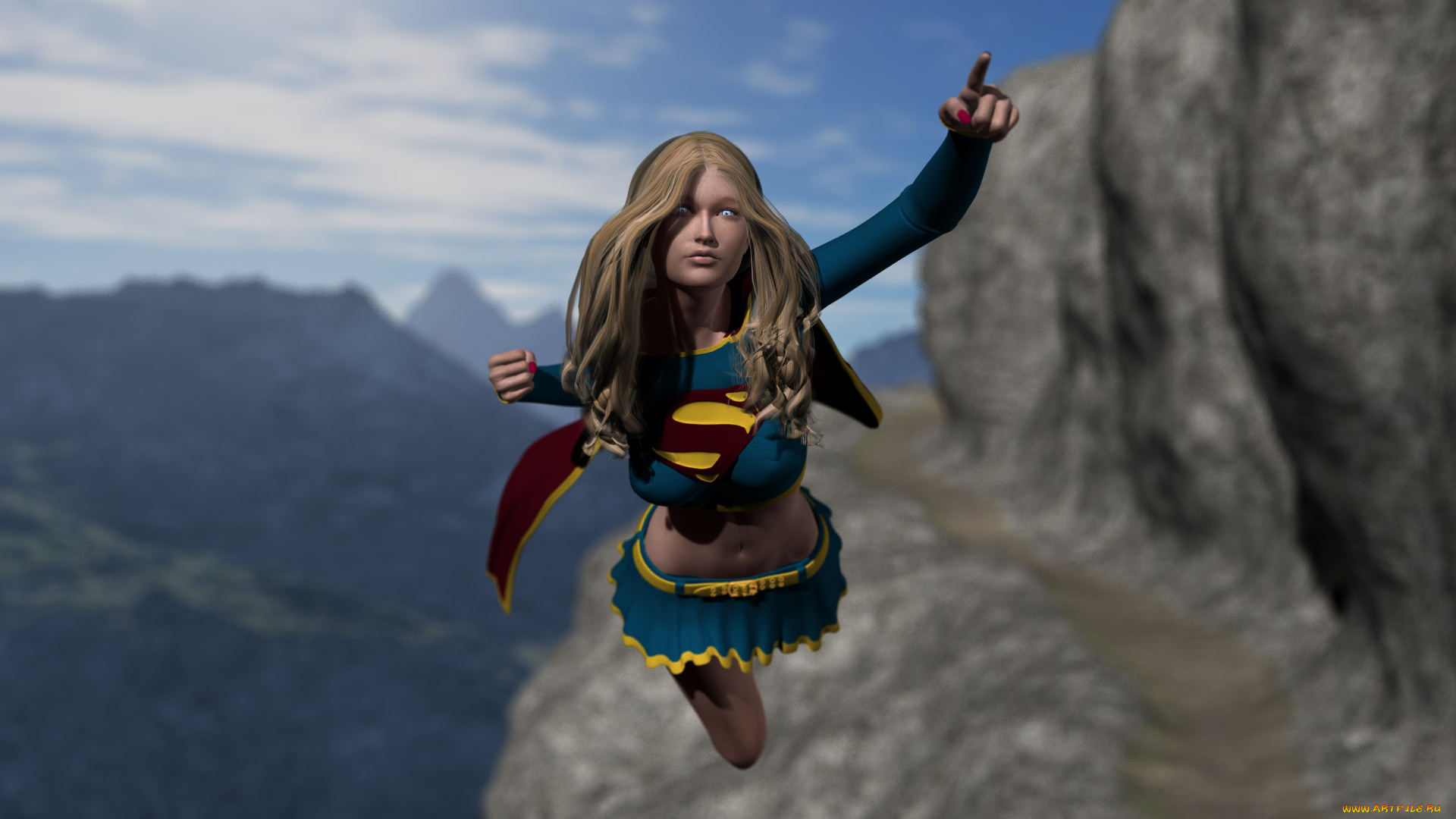 3д, графика, фантазия, , fantasy, взгляд, девушка, полет, фон