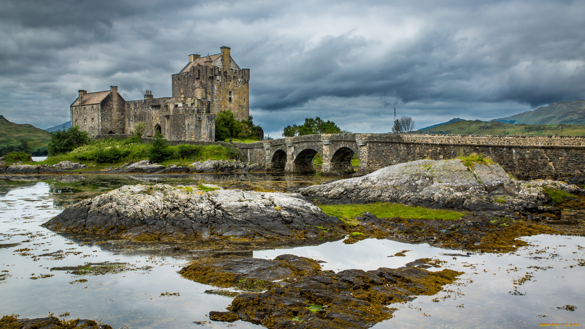 eilean, donan, castle, города, замок, эйлен-донан, , шотландия, озеро, мост, замок