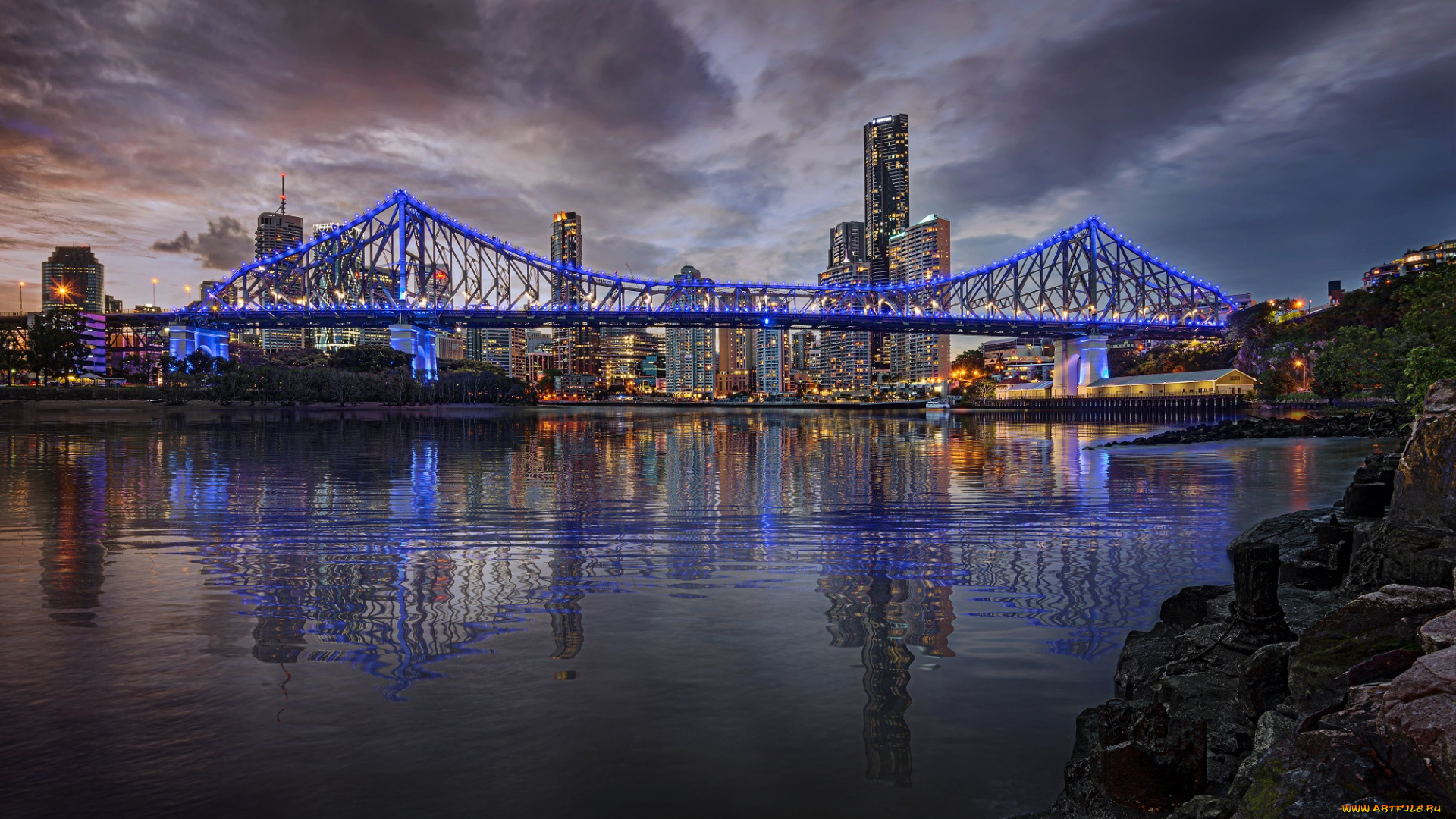 города, -, мосты, город, небо, вода, здания, утро, мост, огни