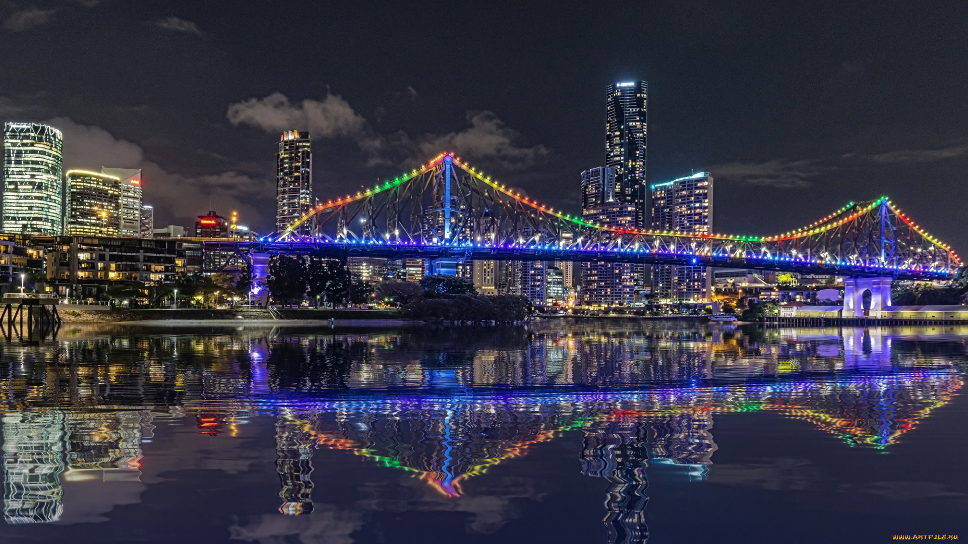 города, -, мосты, ночь, огни, иллюминация, подсветка, отражение, город, мост, вода