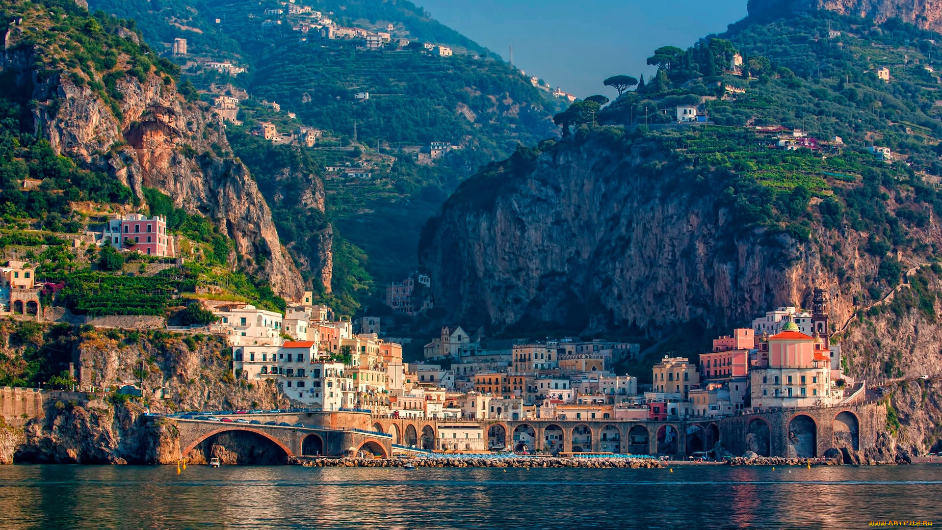 города, -, пейзажи, море, город, горы, дома, италия