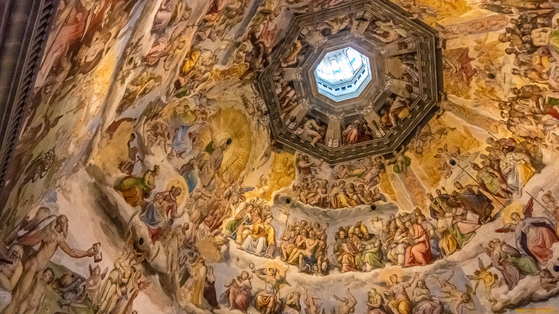 интерьер, убранство, , роспись, храма, роспись, фреска, дуомо, купол, собор, санта-мария-дель-фьоре, италия, флоренция