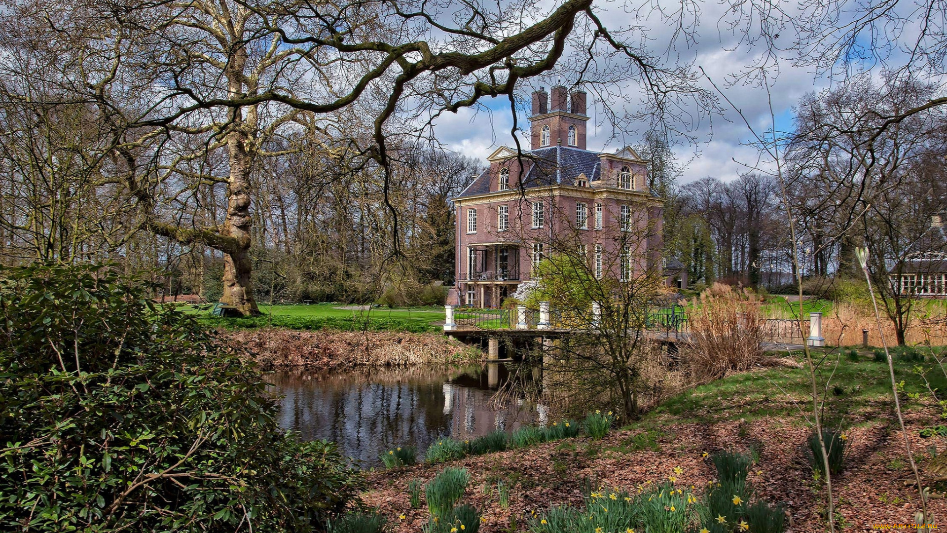 oldenaller, города, -, здания, , дома, особняк, пруд, лес