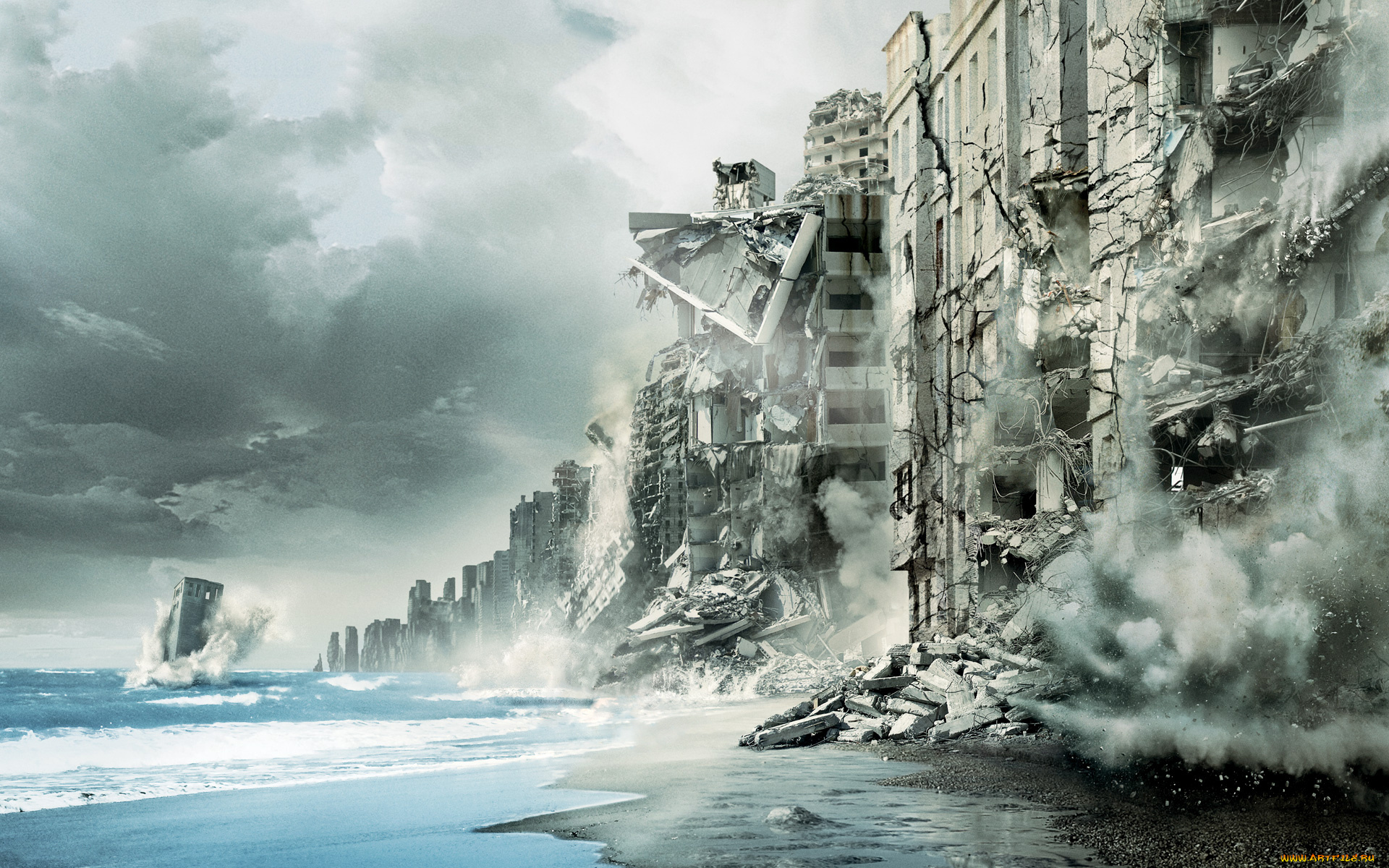 кино, фильмы, inception, город, разрушения, море, начало