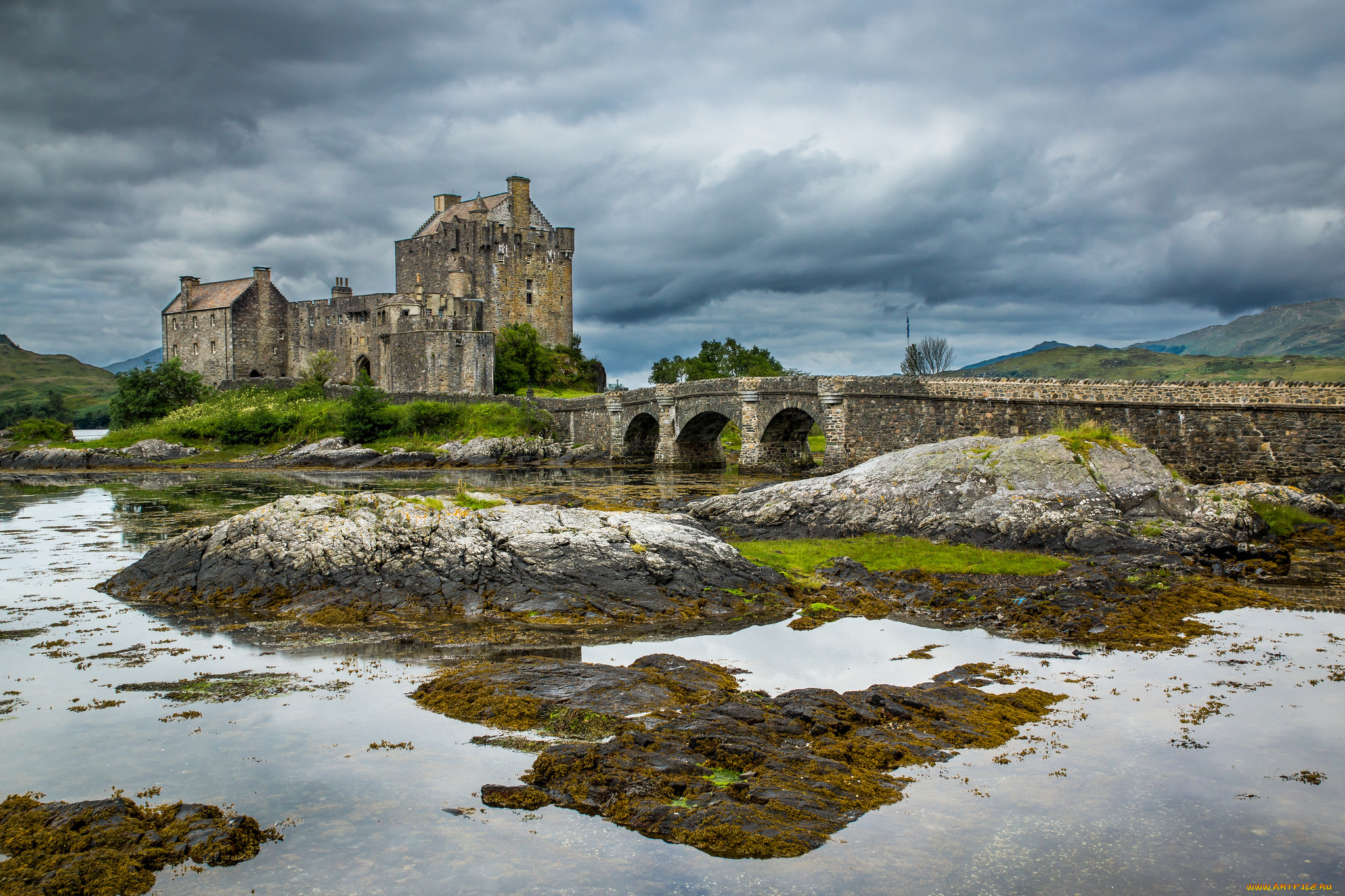 eilean, donan, castle, города, замок, эйлен-донан, , шотландия, озеро, мост, замок