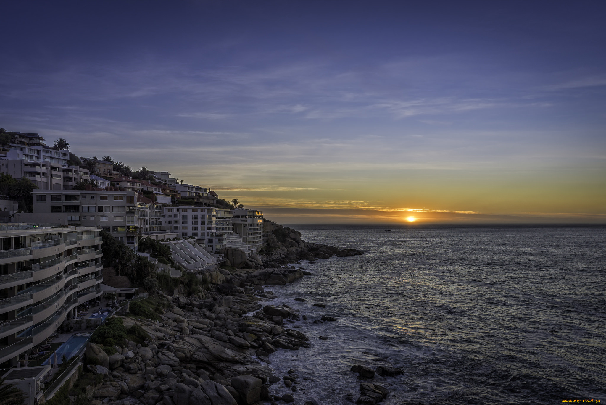 cape, town, города, кейптаун, , юар, закат, океан