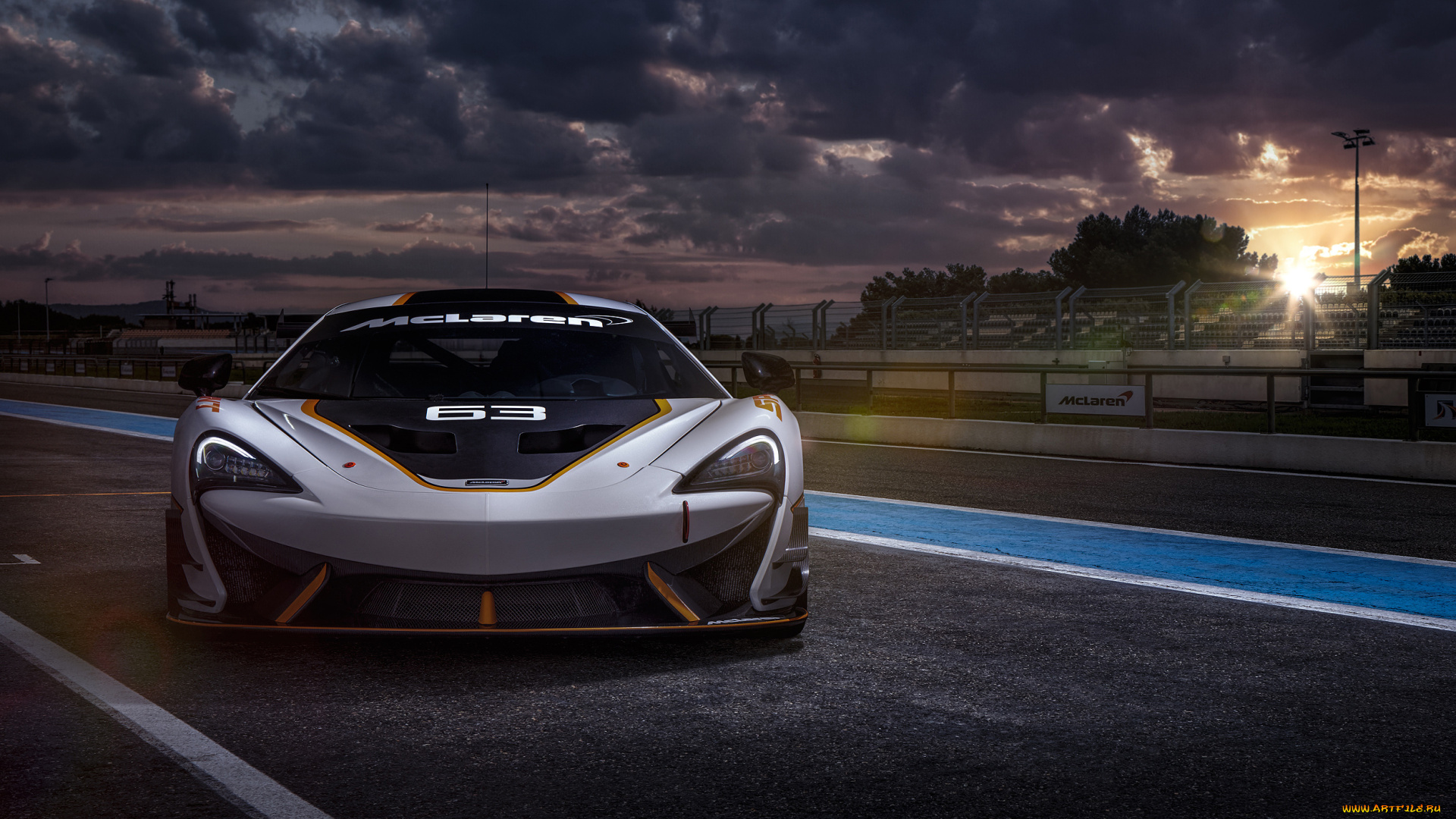 автомобили, mclaren, стадион, закат