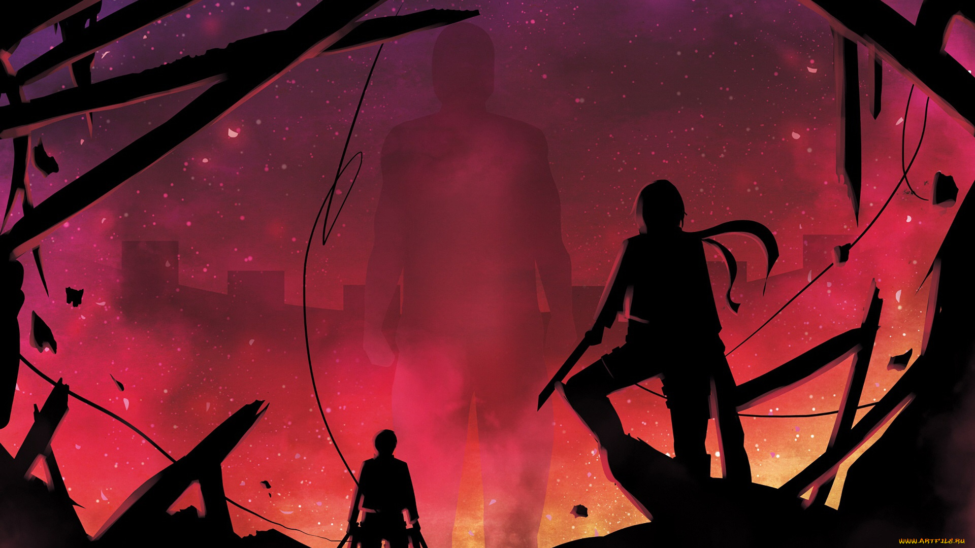 аниме, shingeki, no, kyojin, силуэты