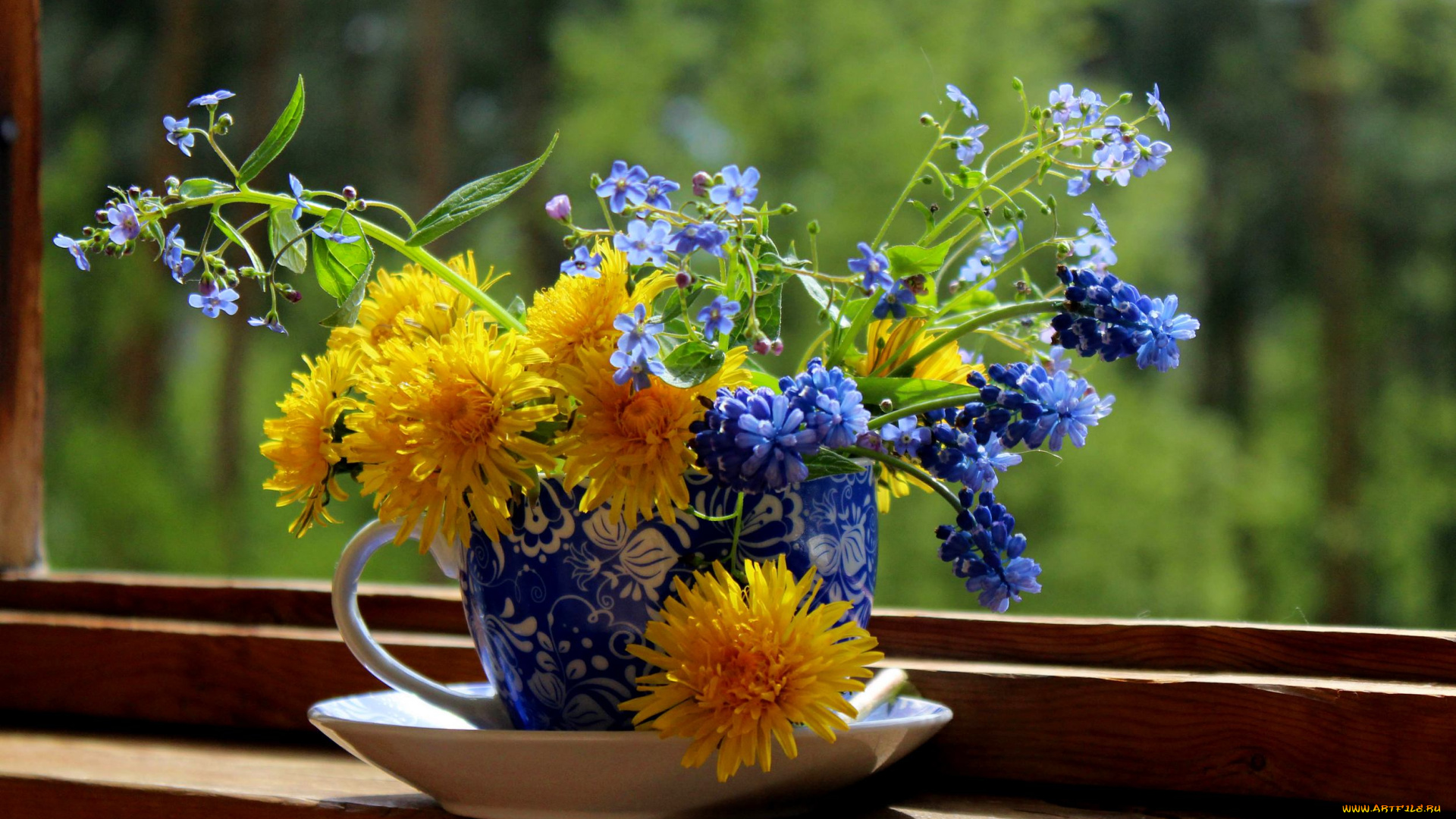 цветы, букеты, , композиции, одуванчики, мускари, натюрморт, весна, брунера, букет