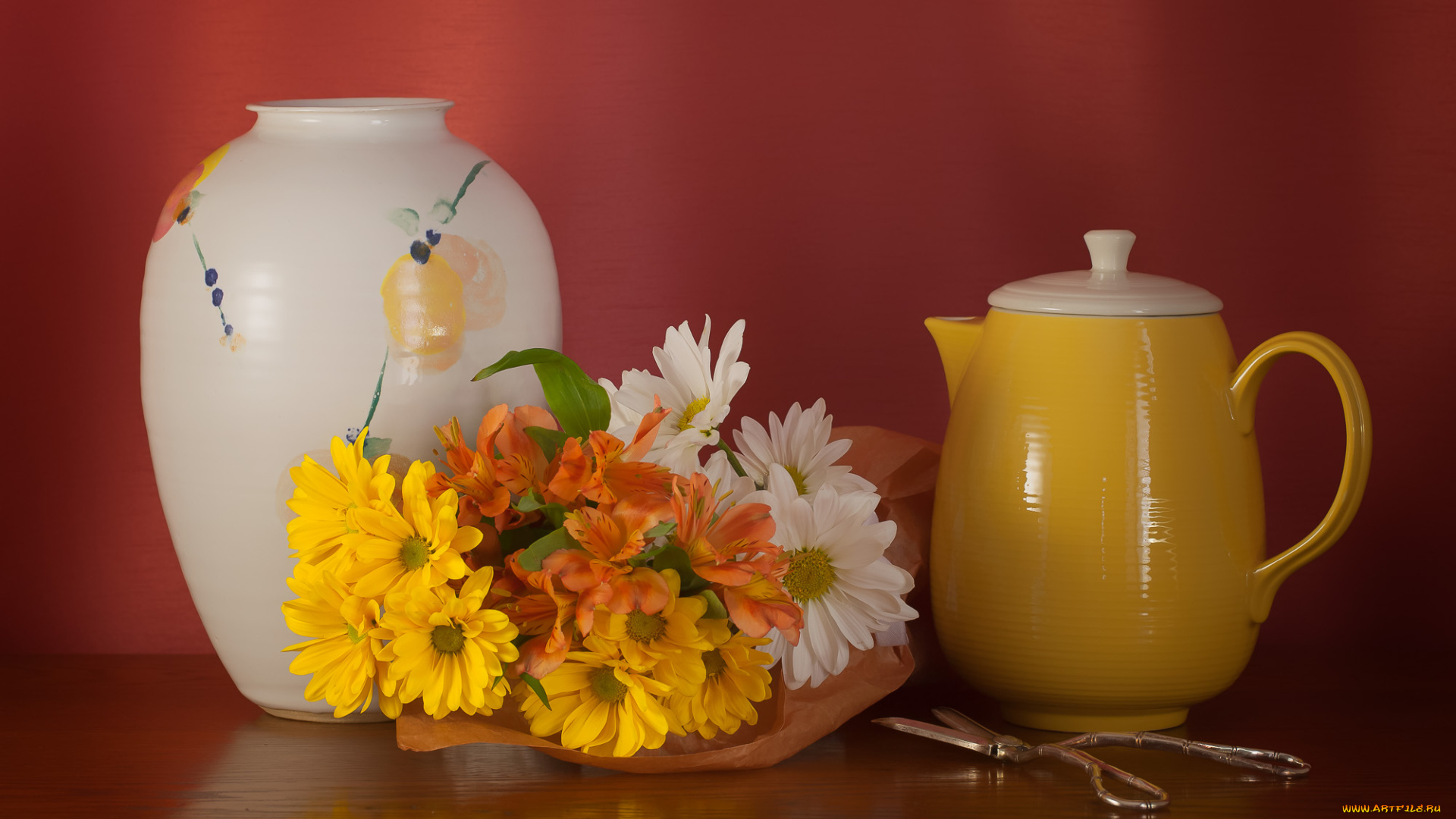 цветы, хризантемы, ваза