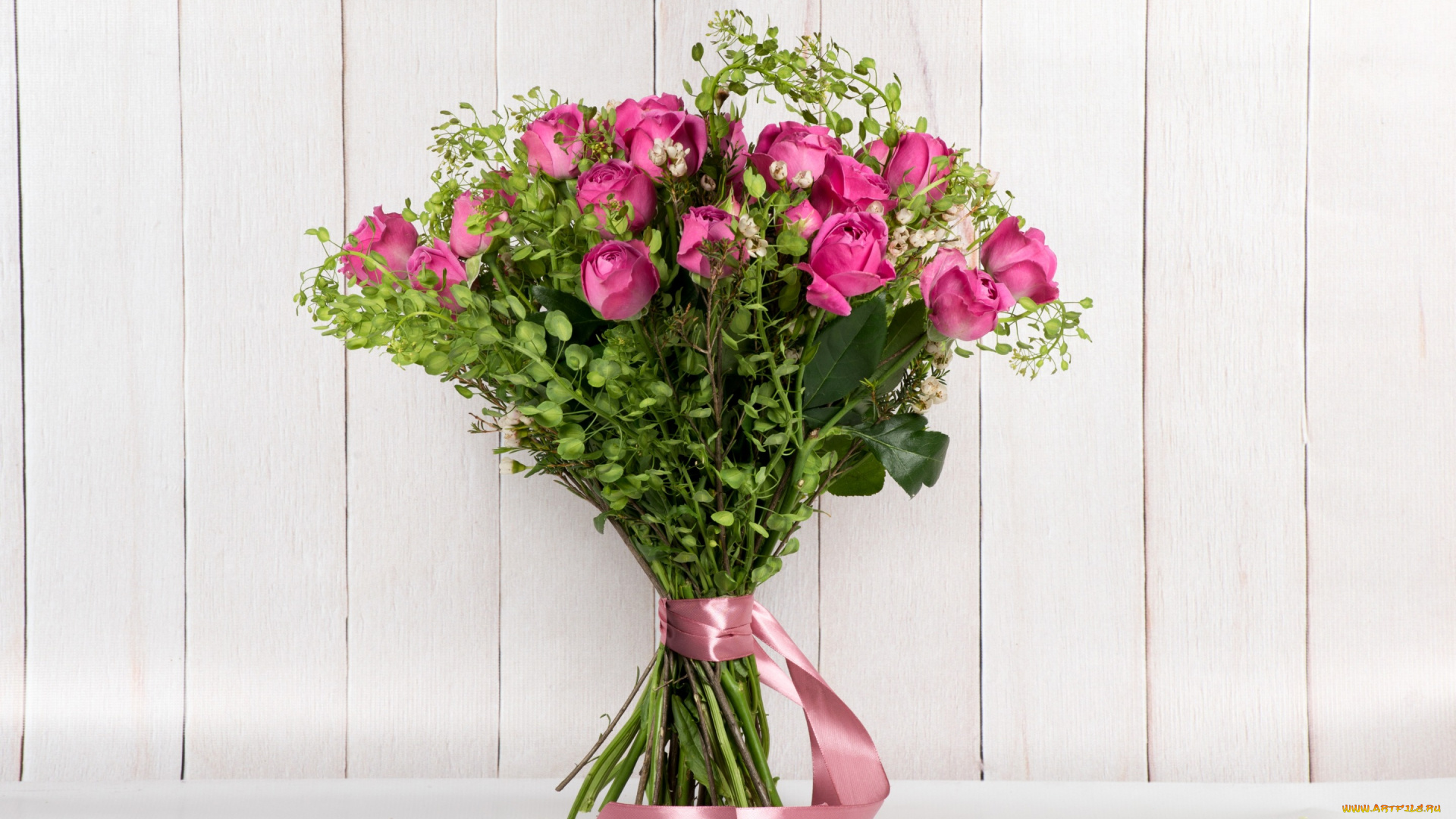 цветы, розы, ленточка, розовые, букет, фон