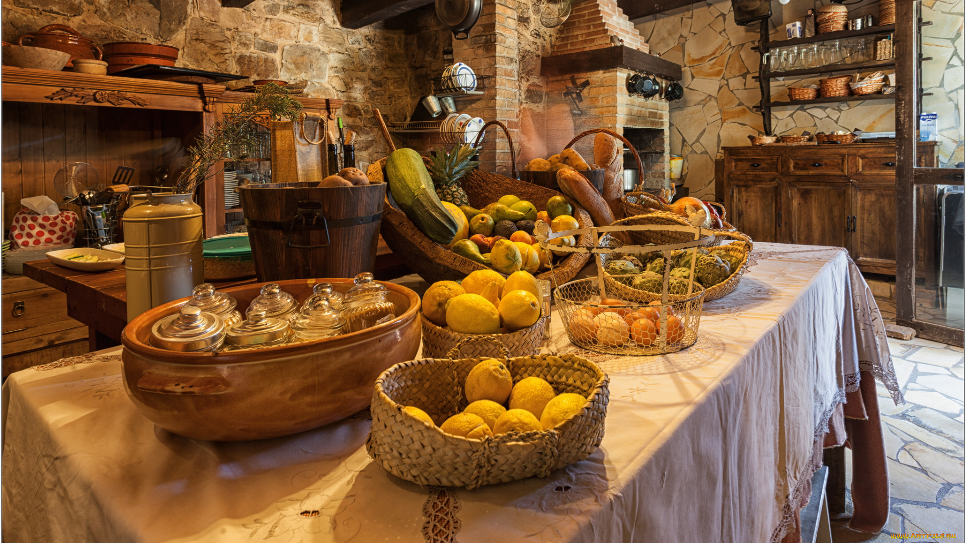 еда, фрукты, и, овощи, вместе, стол