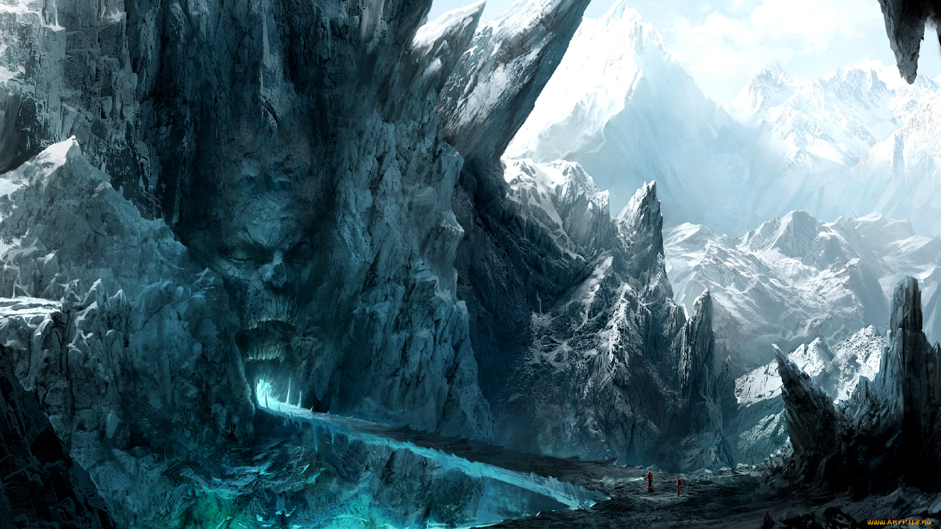 фэнтези, пейзажи, зима, скала