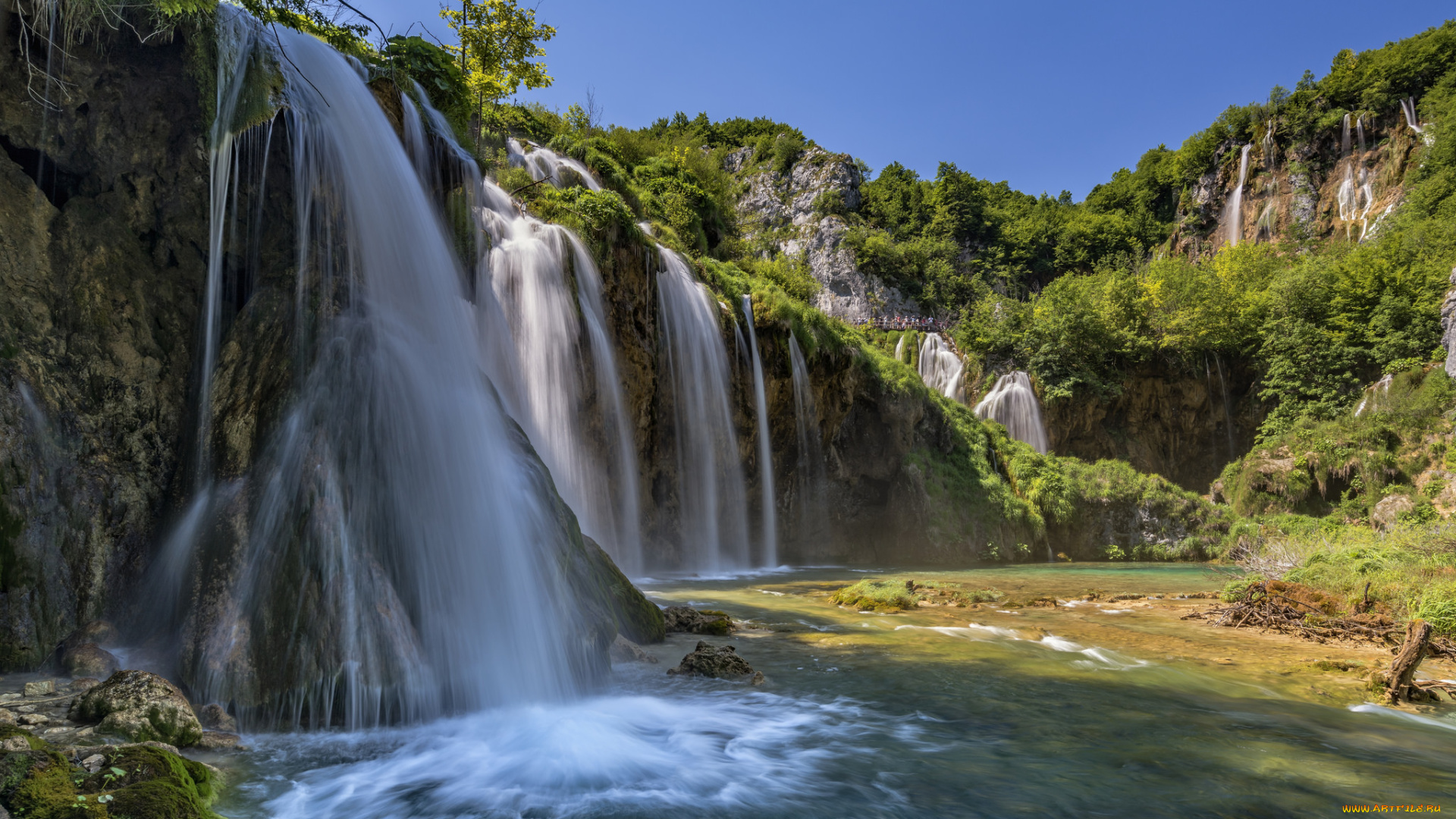 природа, водопады, водопад, река, лес