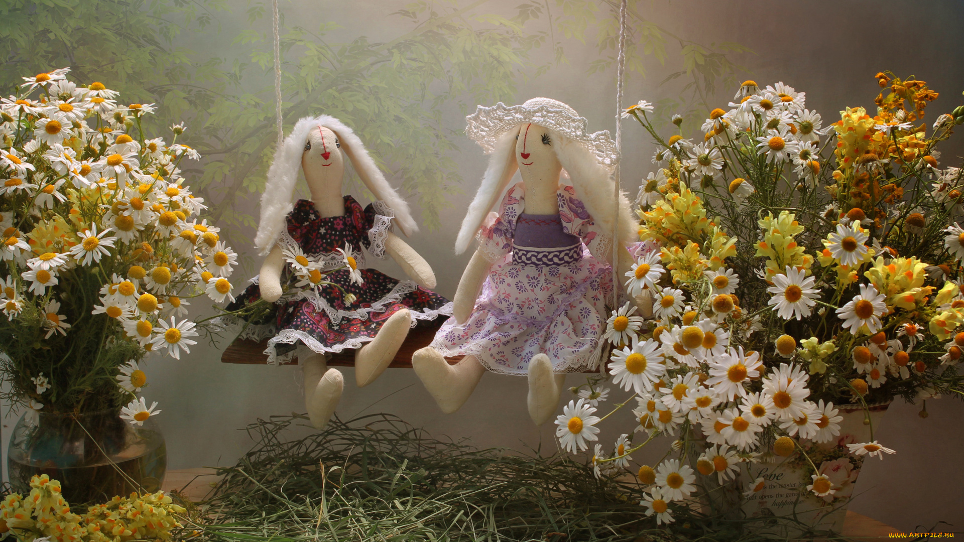 разное, игрушки, ромашки, полевые, натюрморт, лето, июль, игрушка, тильда, зайка, цветы