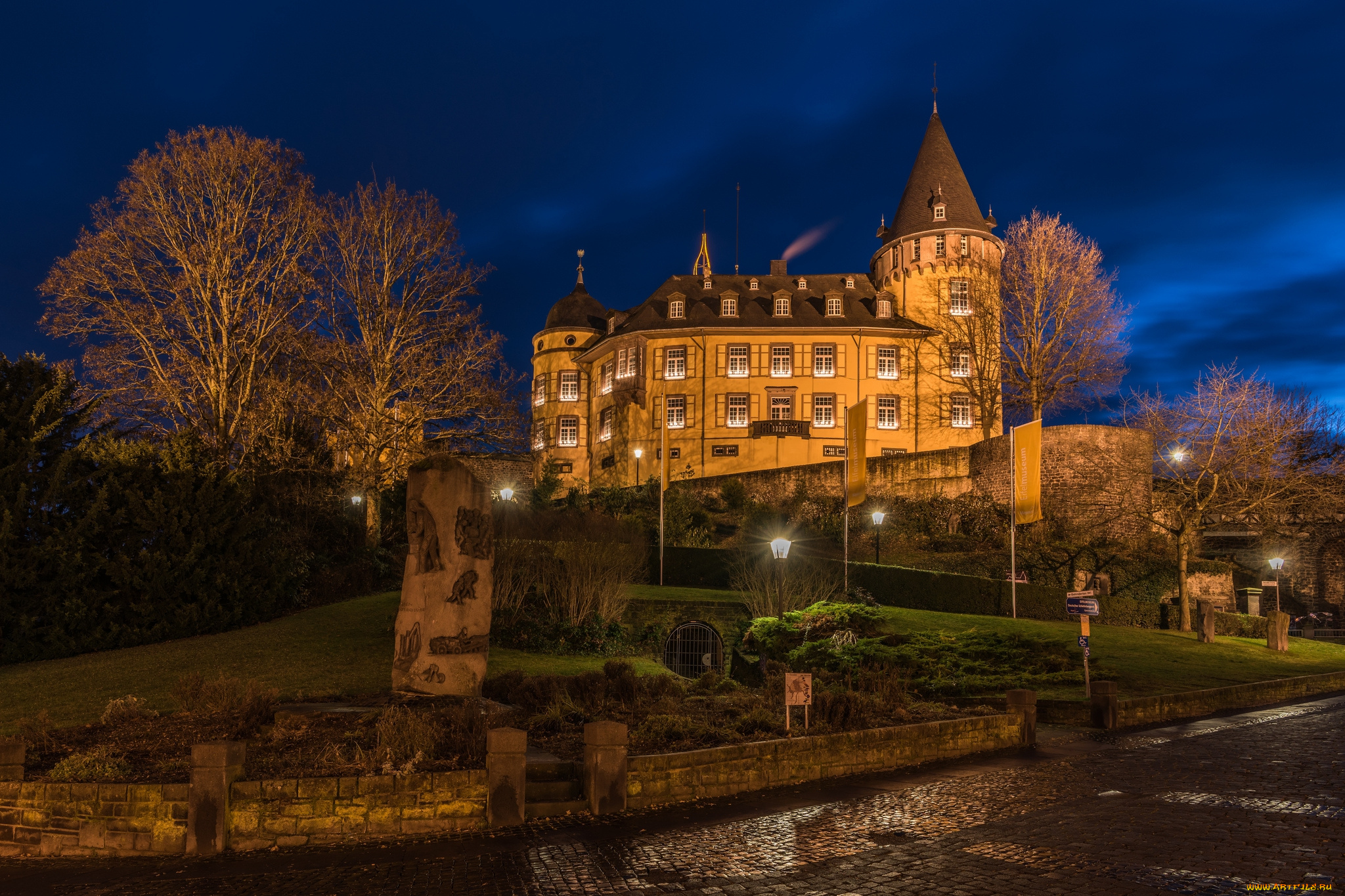 genoveva, castle, of, mayen, города, замки, германии, замок, огни, ночь