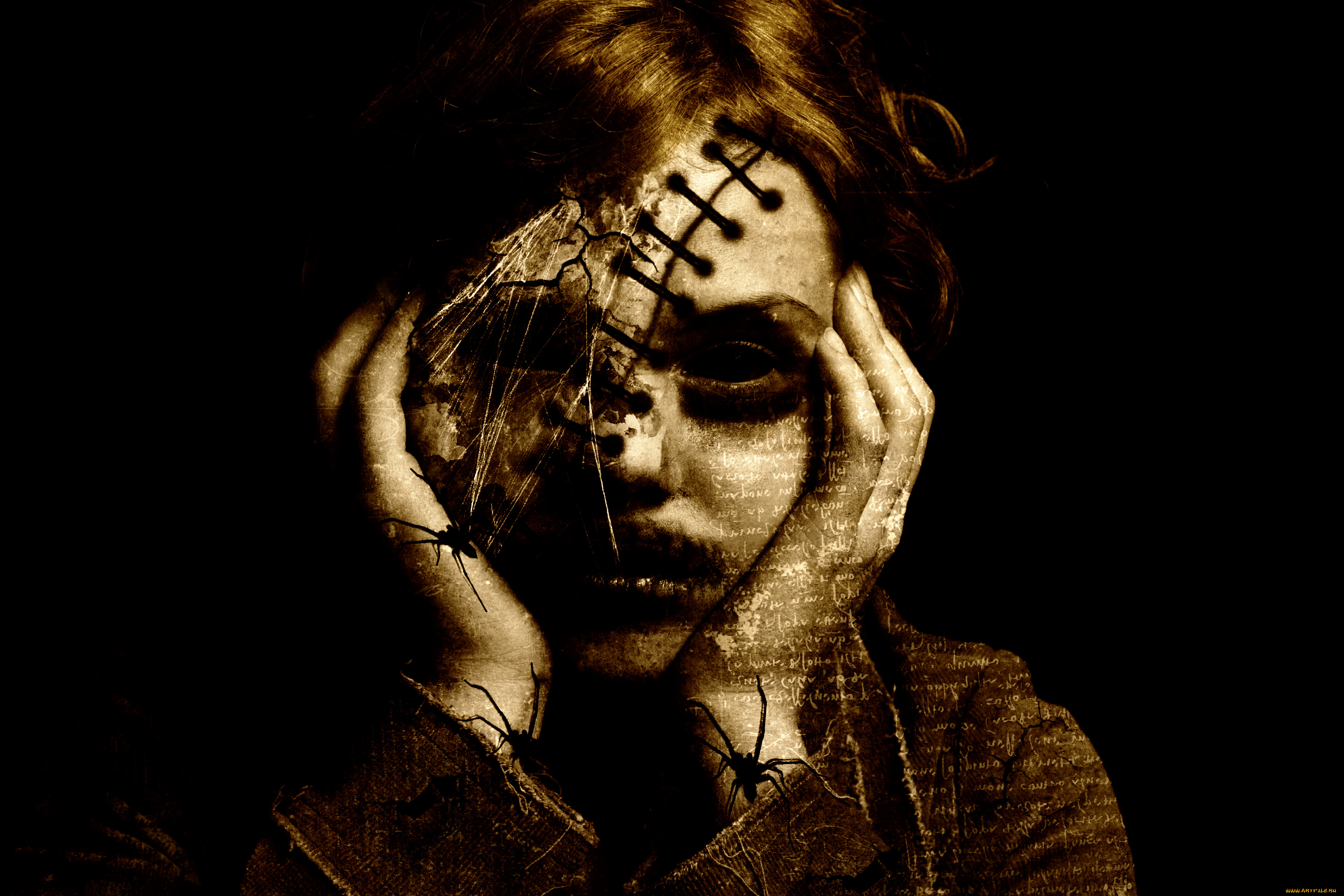 фэнтези, фотоарт, паук, взгляд, фон, девушка