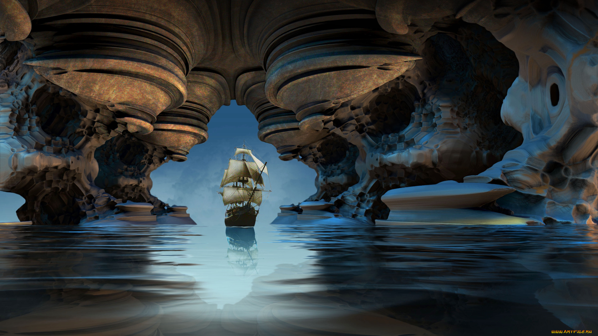 3д, графика, море, , sea, парусник