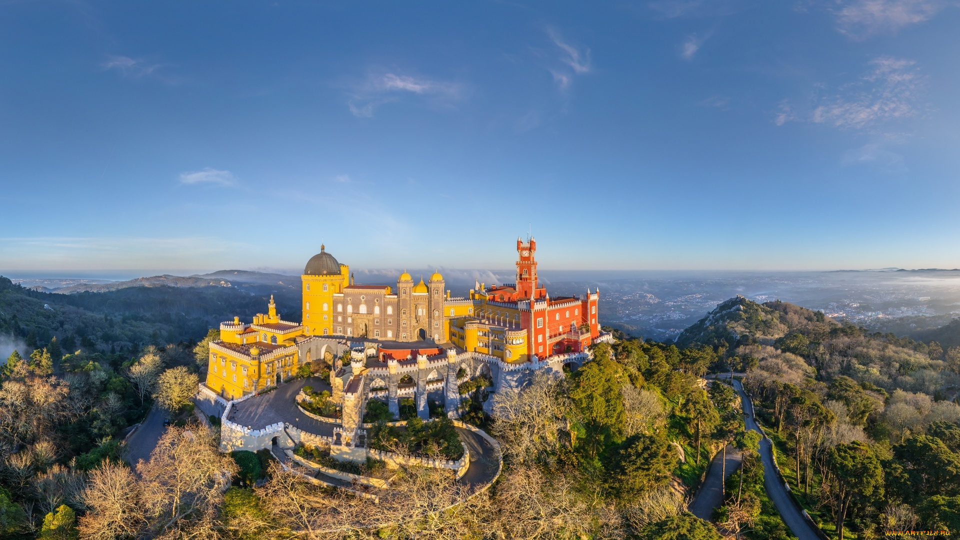дворец, пена, , синтра, , португалия, города, -, дворцы, , замки, , крепости, замок, горы, небо, панорама