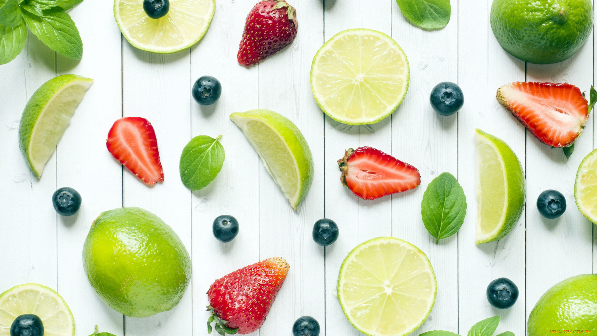 еда, фрукты, , ягоды, лай, лимон, клубника, черника