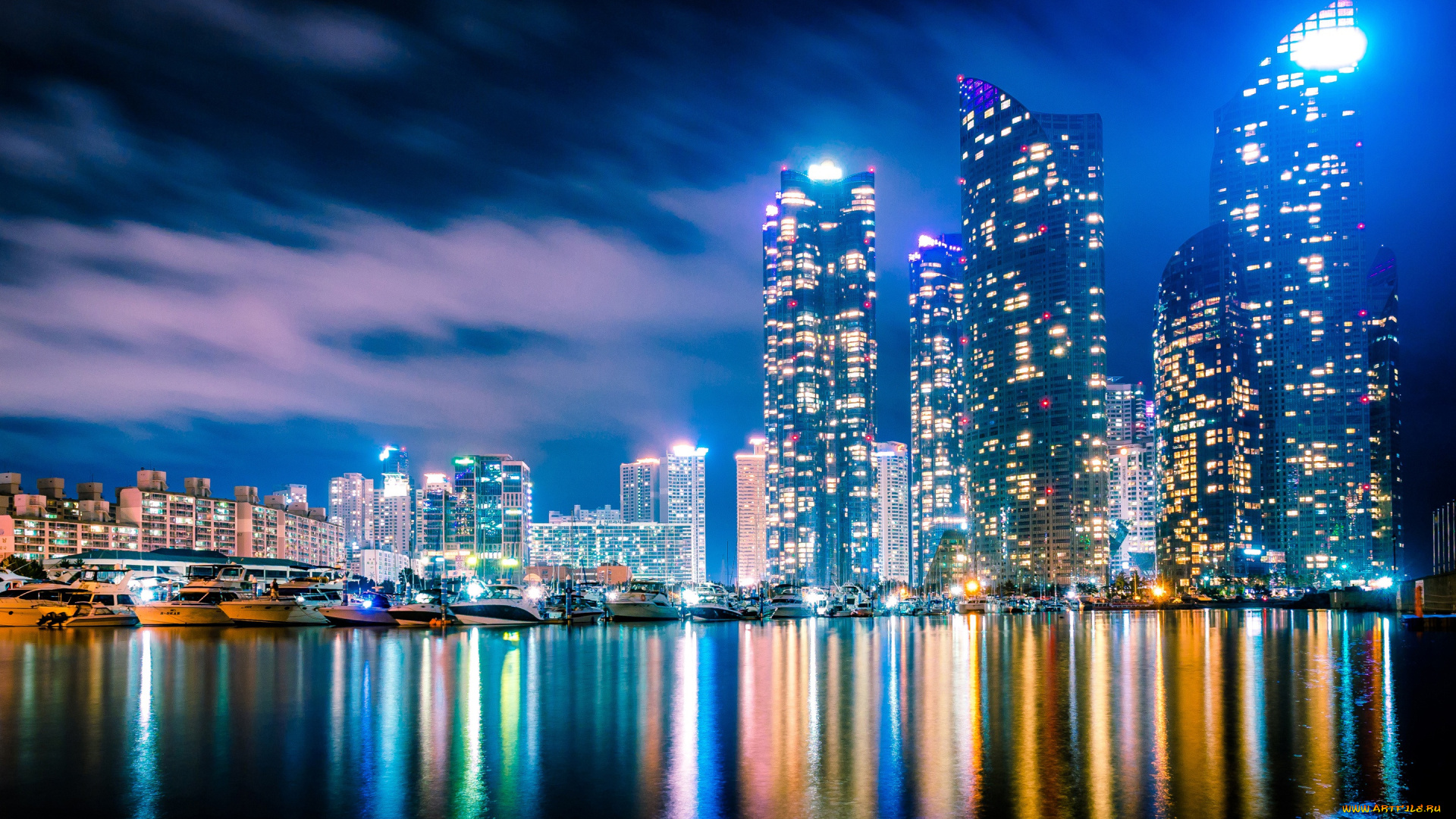 города, -, огни, ночного, города, пусан, южная, корея