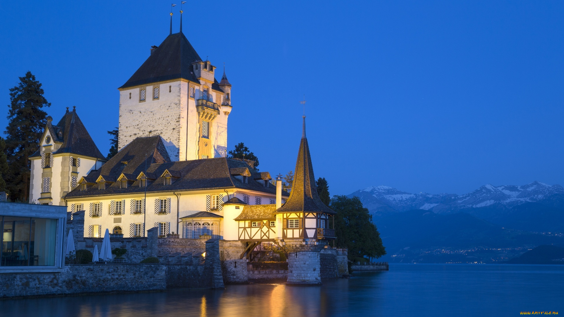 города, -, здания, , дома, дом, вода, гора