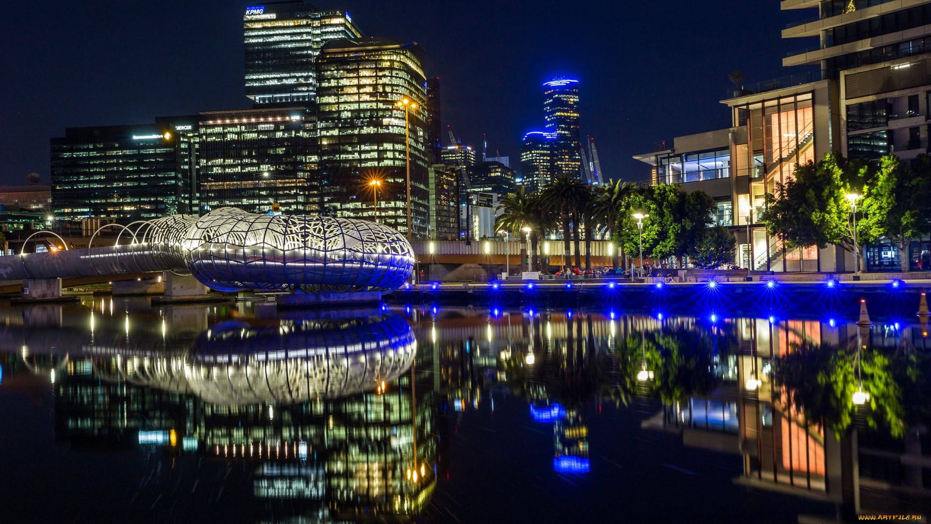 города, мельбурн, , австралия, огни, ночь