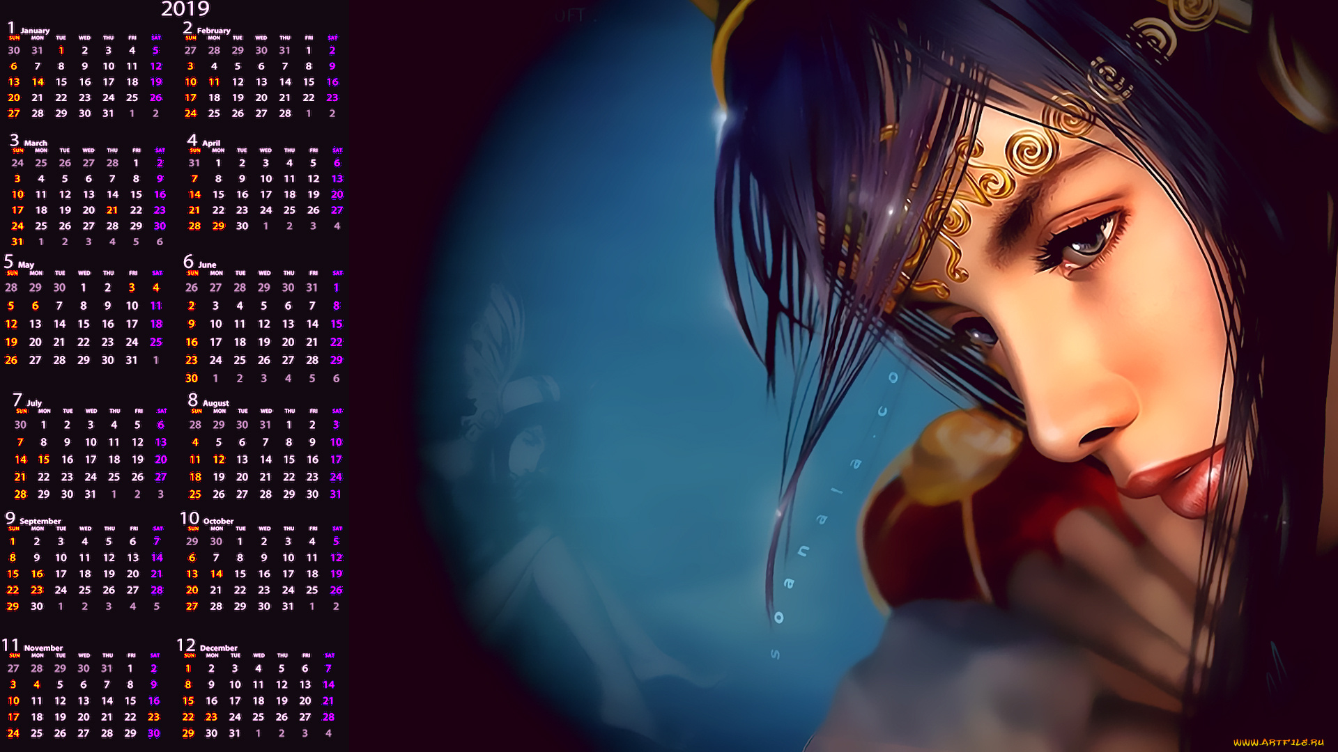 календари, фэнтези, 2019, calendar, лицо, девушка