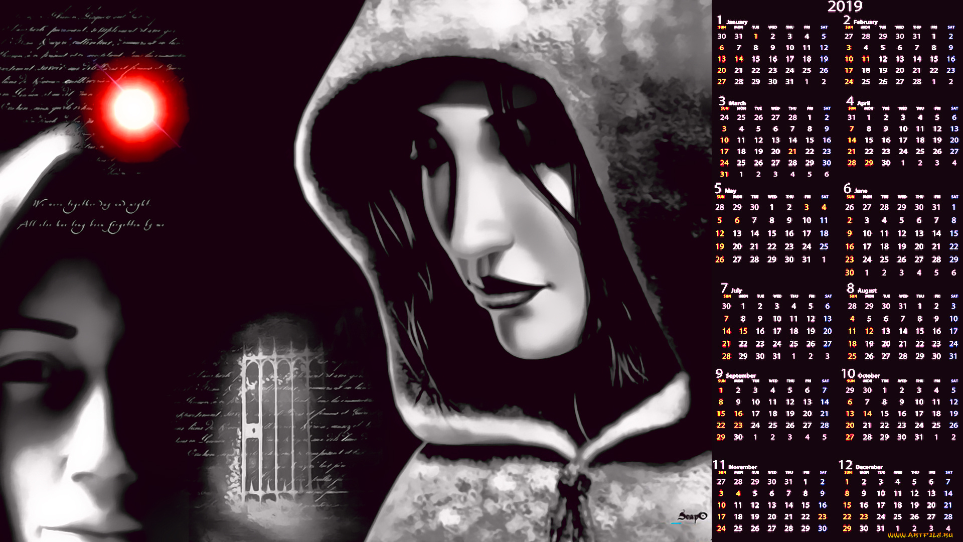 календари, фэнтези, 2019, calendar, женщина, образ, девушка, капюшон