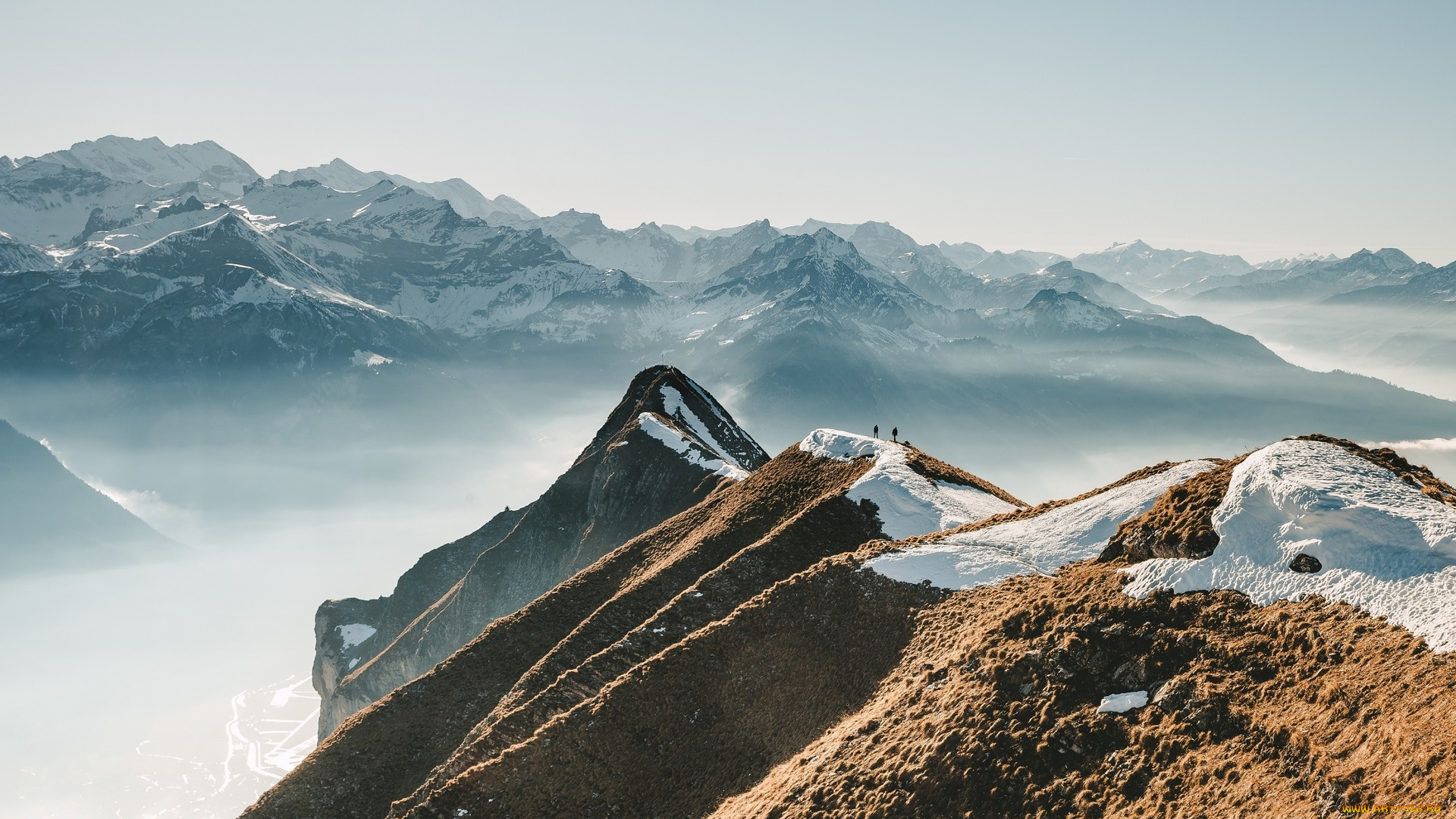 природа, горы, туман, снег